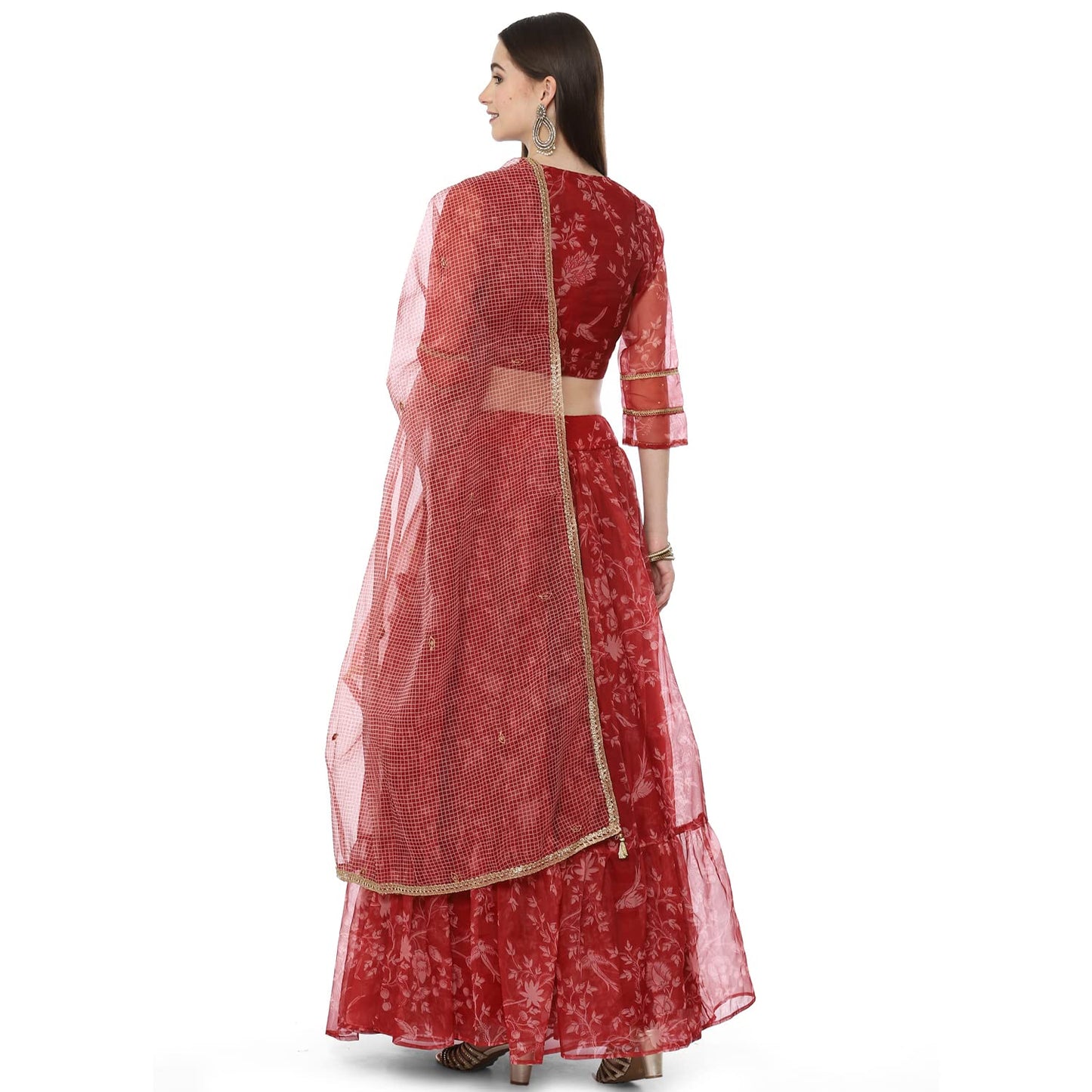 BIBA Womens Polyester Lehenga Set Readymade Red L