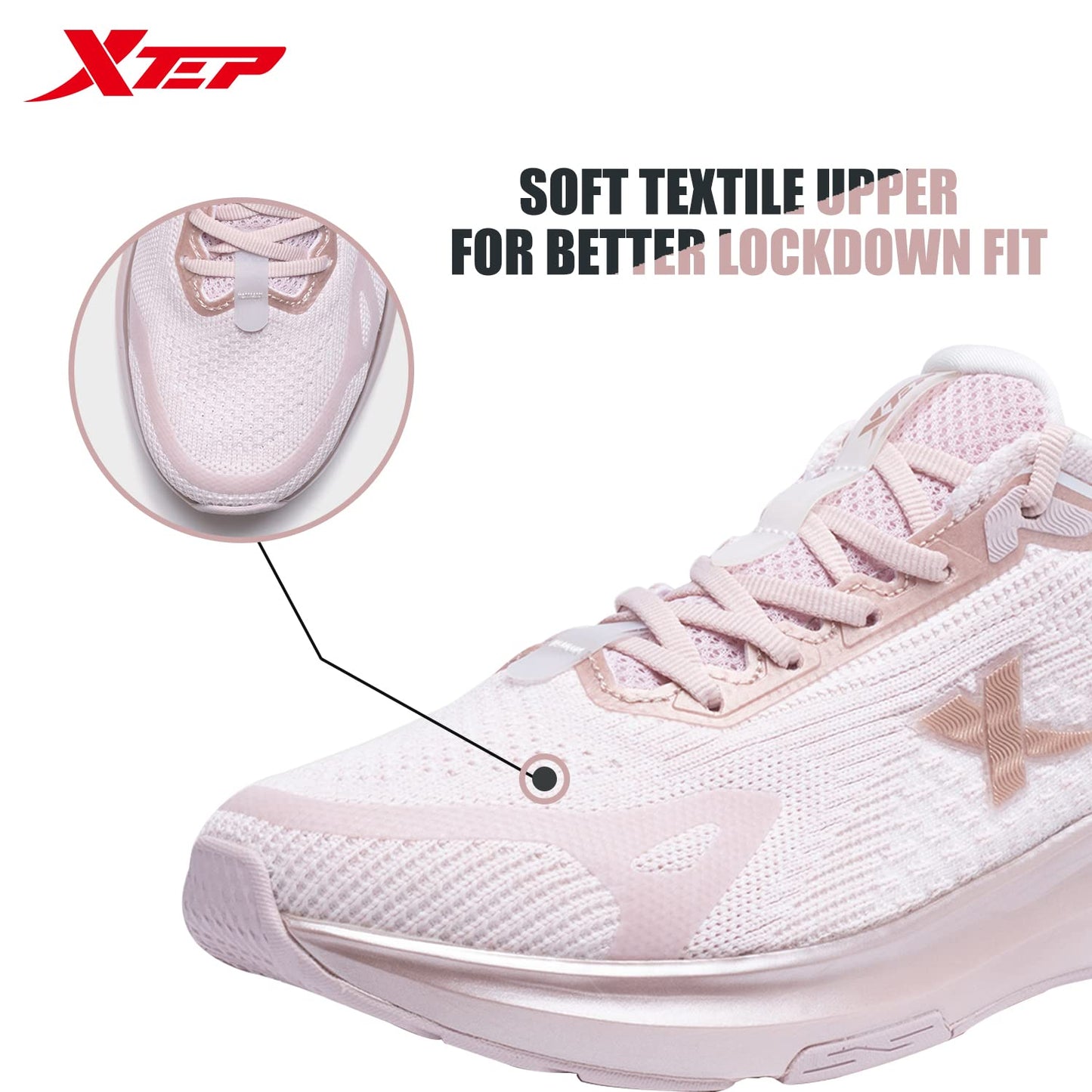 XTEP Pink Women's Stylish Upper Flexible Sole Running Shoes with Rebounding (6 UK)