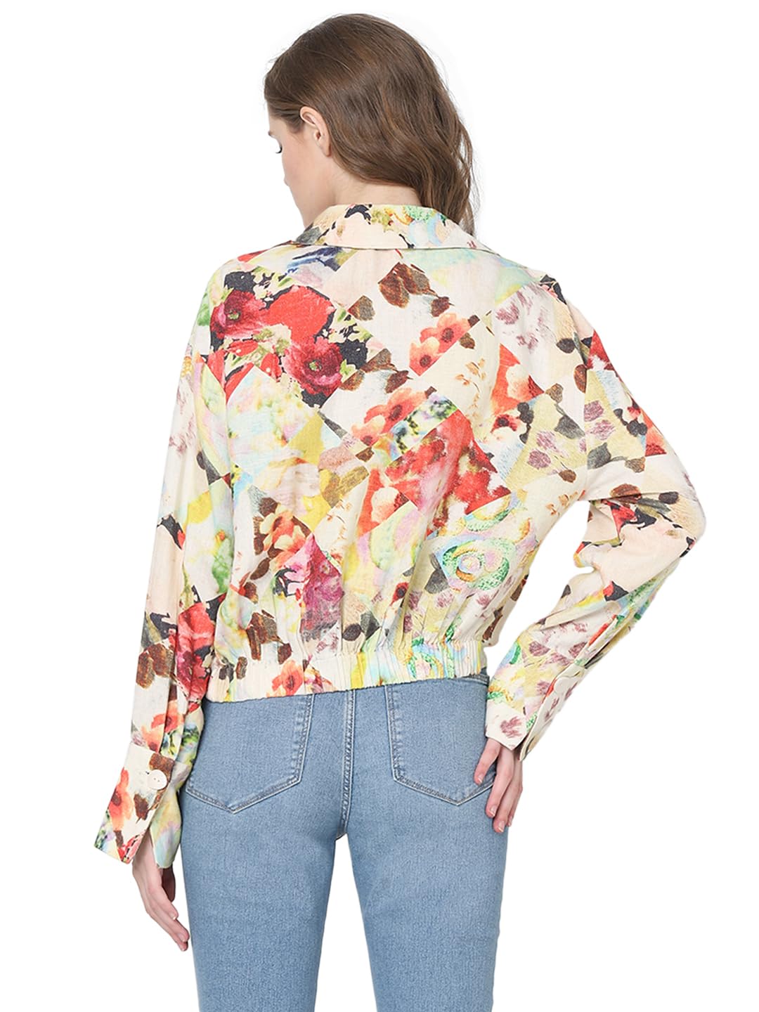 VERO MODA Women Floral Print Beige Viscose Regular Fit Shirt
