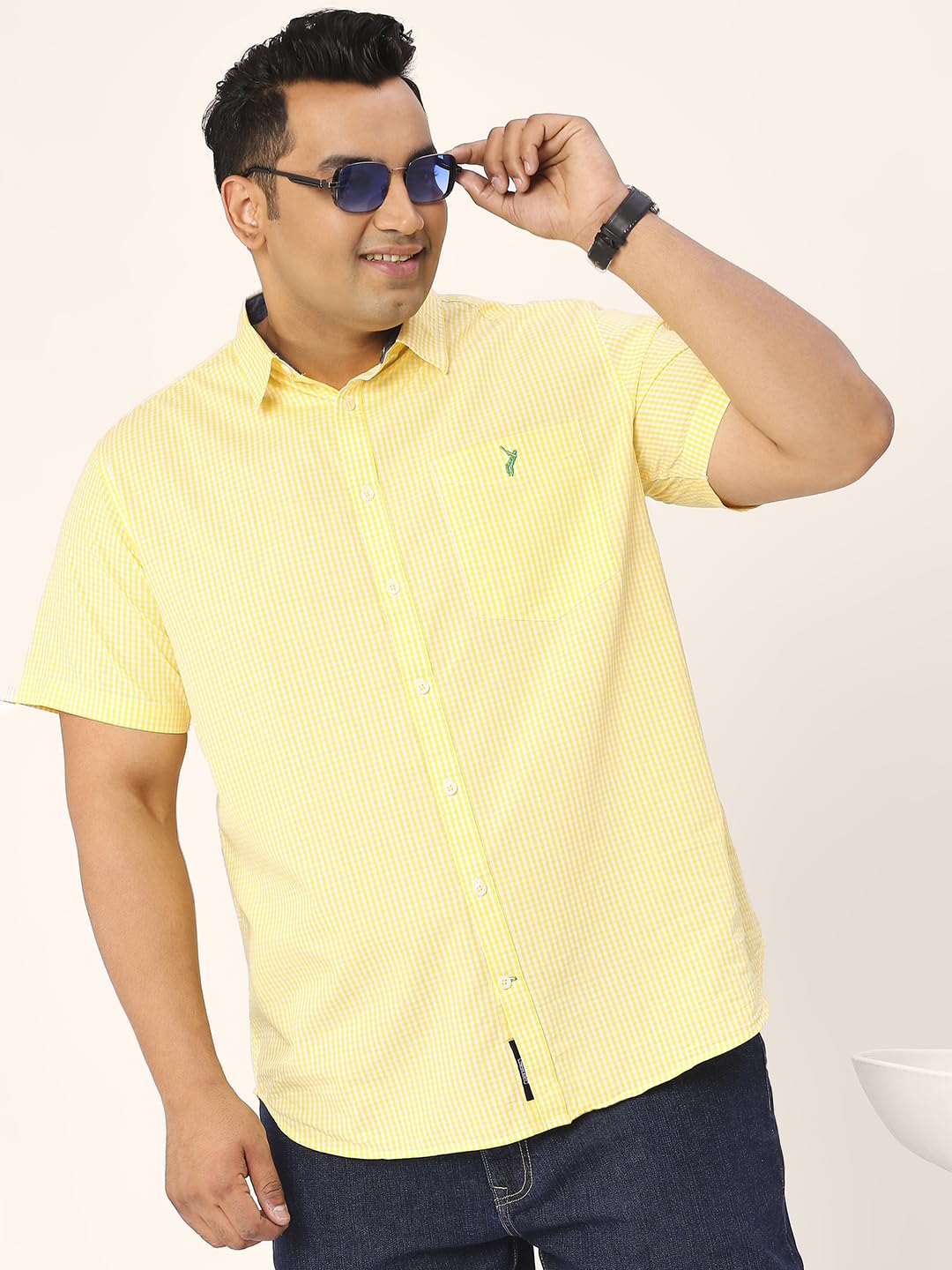 Thomas Scott Mens | Half Sleeve | Checks | Regular Fit Plus Size | 100% Cotton | Spread Collar | Casual Shirts (Available in Plus Size) (Yellow_5XL)