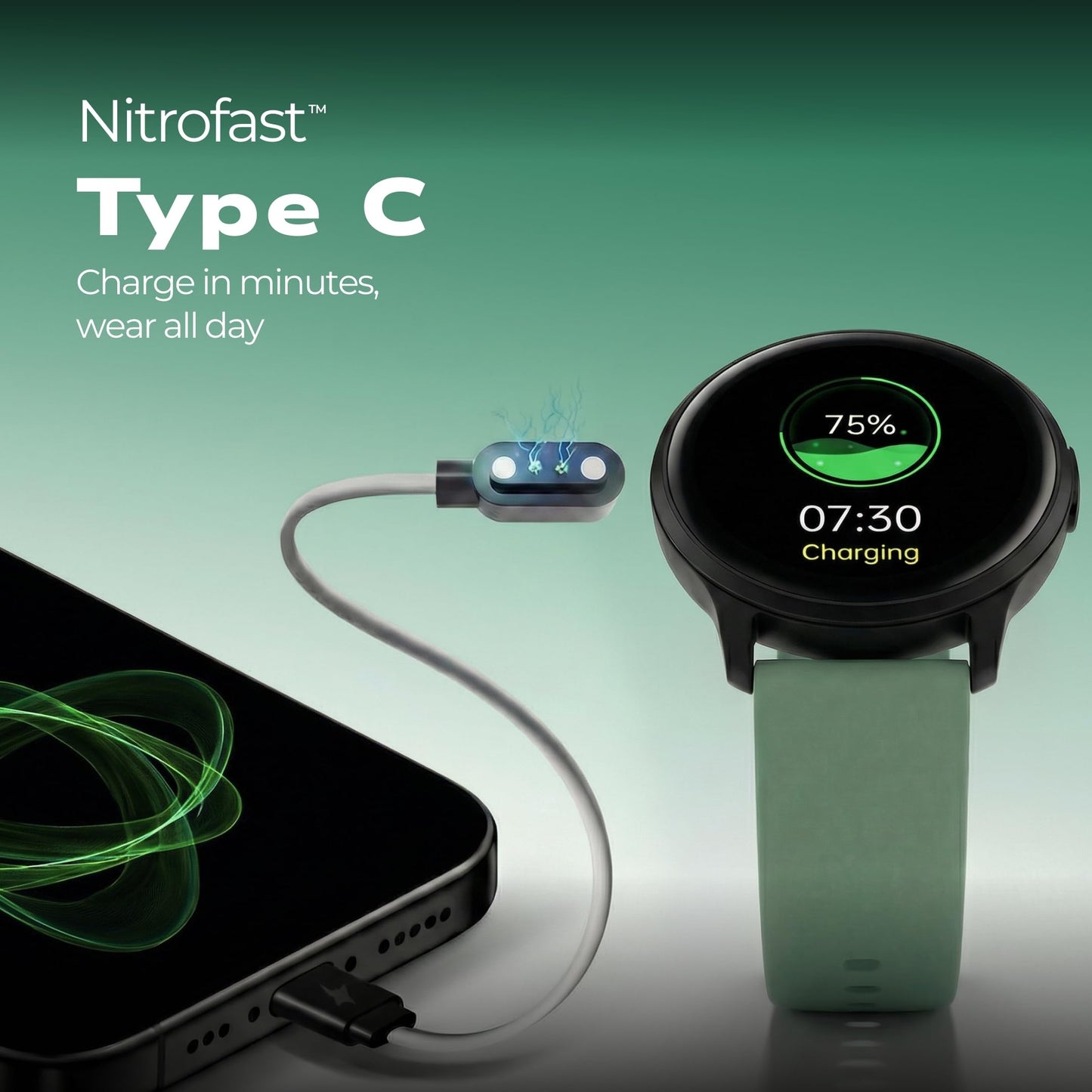 Fastrack Jupiter R3 1.38" Ultra UV Round Display with Nitro Fast Charging,Single Sync BT Calling, HRM, SPO2, Upto 5 Days Battery Life Smart Watch for Man & Woman - Sage Green