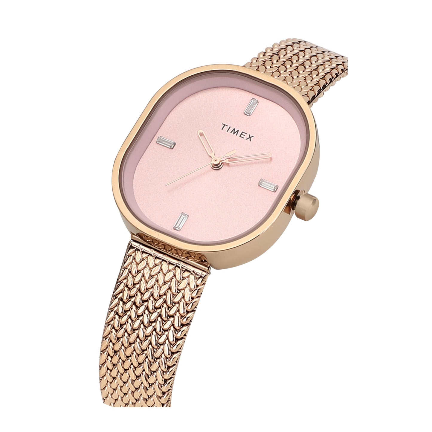 TIMEX Analog Watch for Women with Pink Square Dial & Rose Gold Stainless Steel Mesh Bracelet Band Water Resistant Women's Wrist Watches - TWEL20503