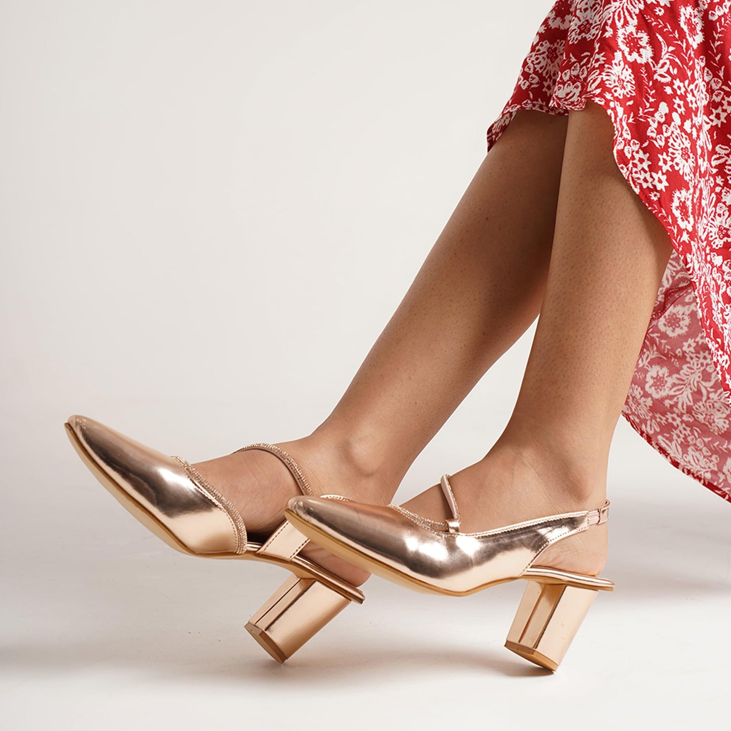 JM LOOKS Women's Block Heels Pointed Toe with Stylish Crystal Strap | Sandals | Women Sandal Comfortable Cushioned Footbed for parties Wedding Office - Sultan