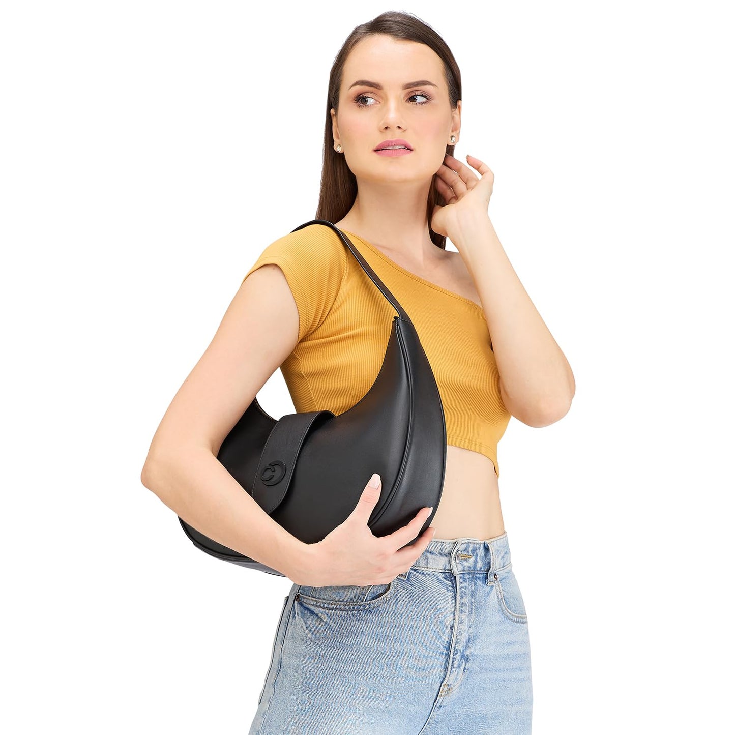 Caprese Celia Hobo, Black-Large | Solid Designed Shoulder Bag for Women | Spacious Compartment | Perfect for Casual & Daily Use