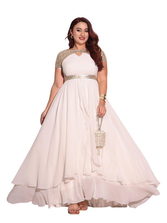 Miss Chase A+ Women's Short Sleeve Maxi Dress (APSS22D16-18-556-03, Cream White, S)