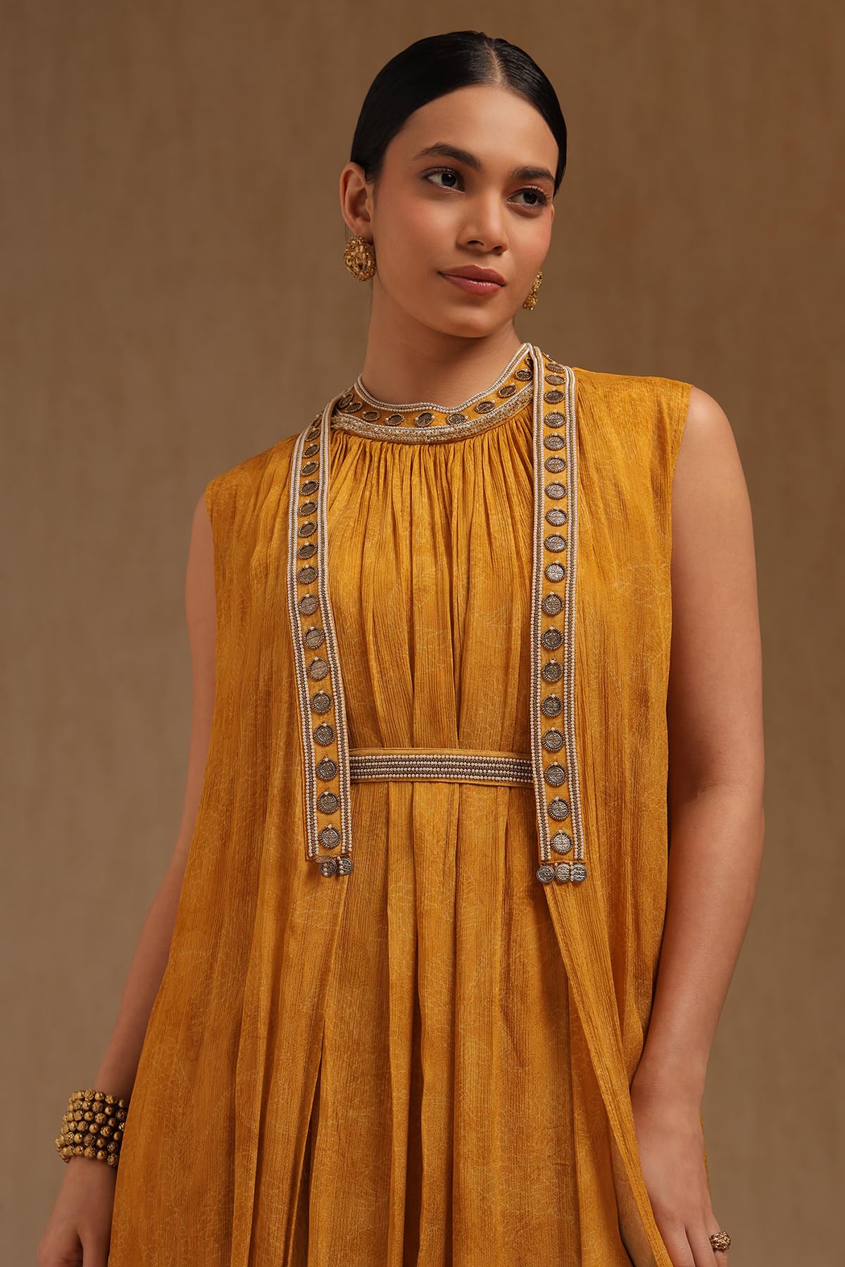 Soch Womens Chinon Botanical Print Dress with Beads and Stones