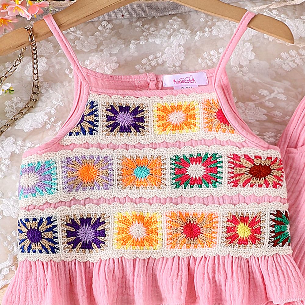 Hopscotch Girls Sleeveless Embellished Pink Color Pant set (5-6 Years)