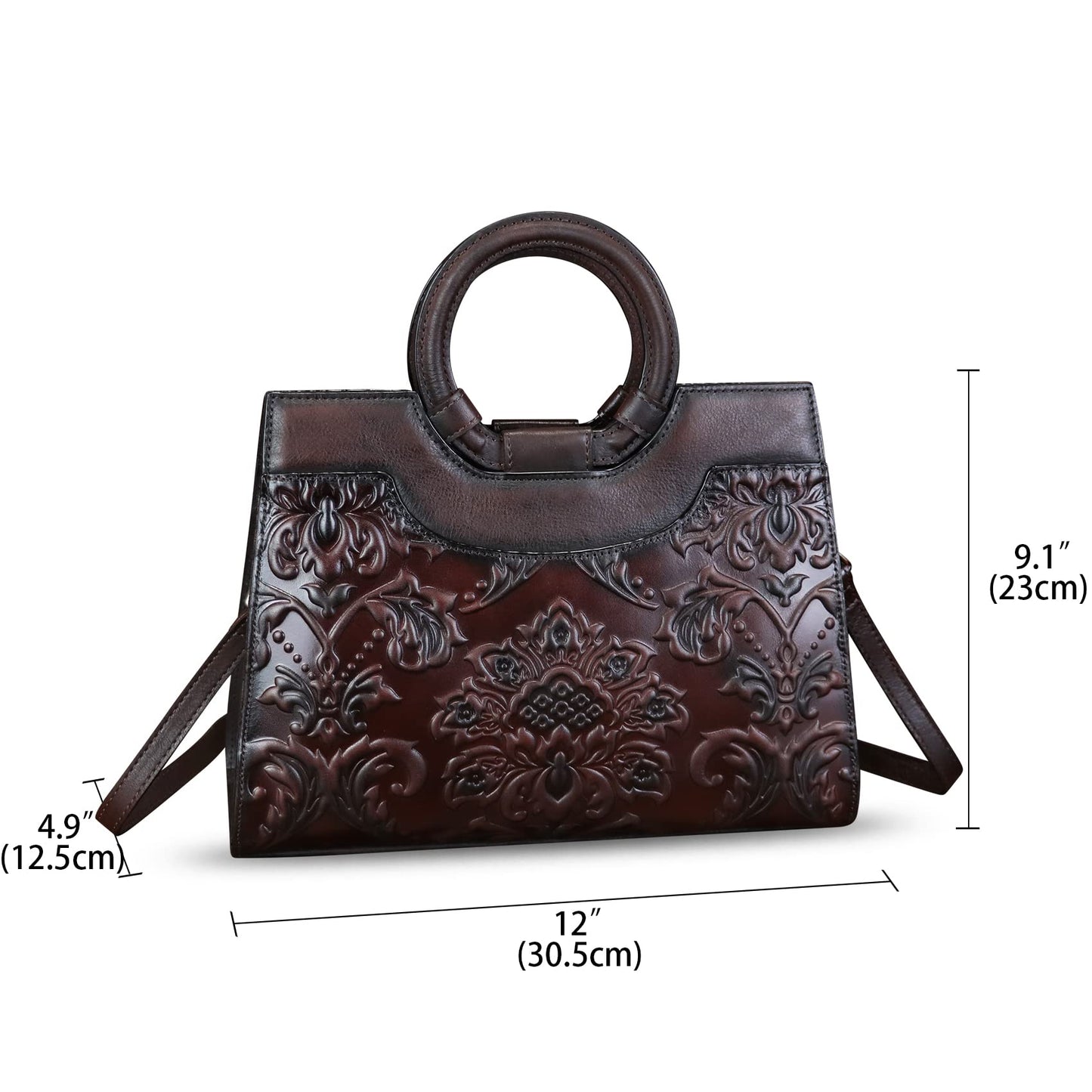 Genuine Leather Satchel for Women Purse Embossed Leather Top Handle Handbag Handmade Purse Crossbody Handbags Tote Bag, Coffee