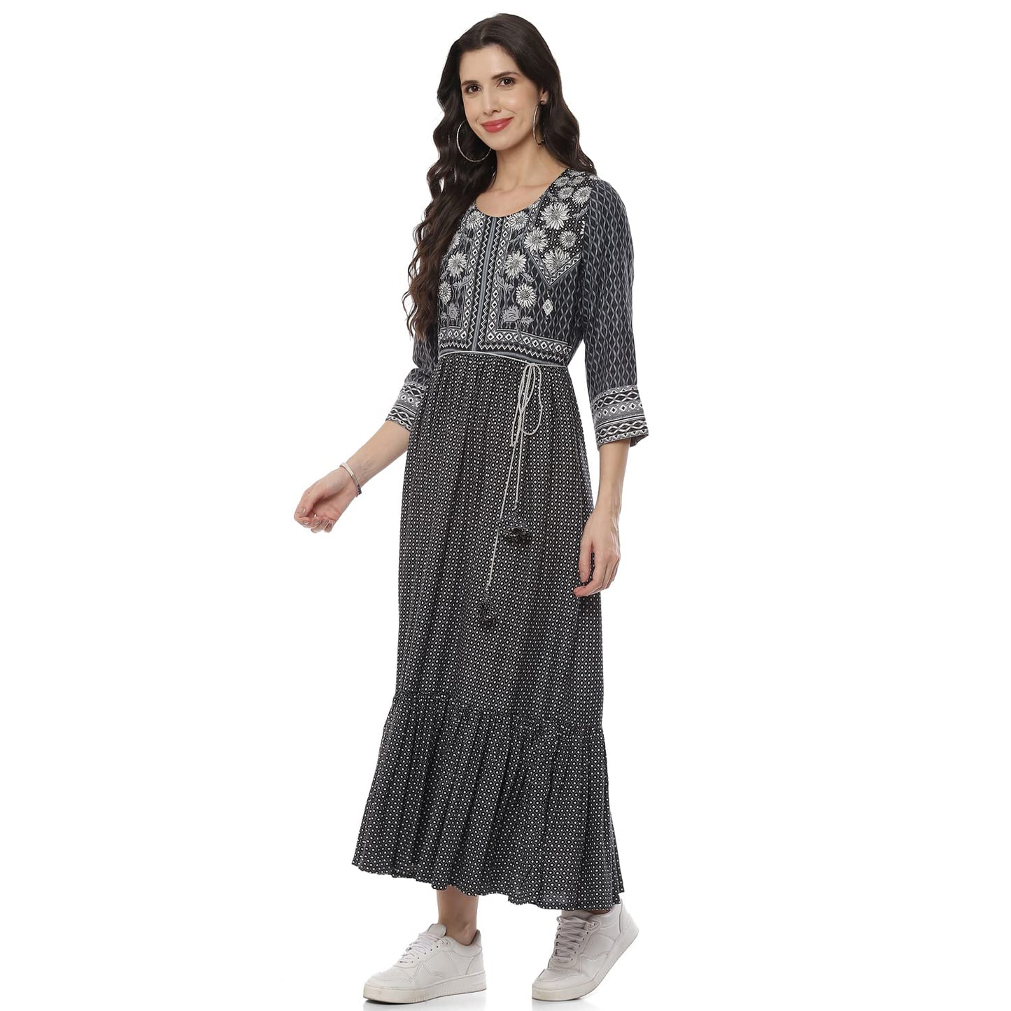 Rangriti Women's Ethnic Black Viscose Dress