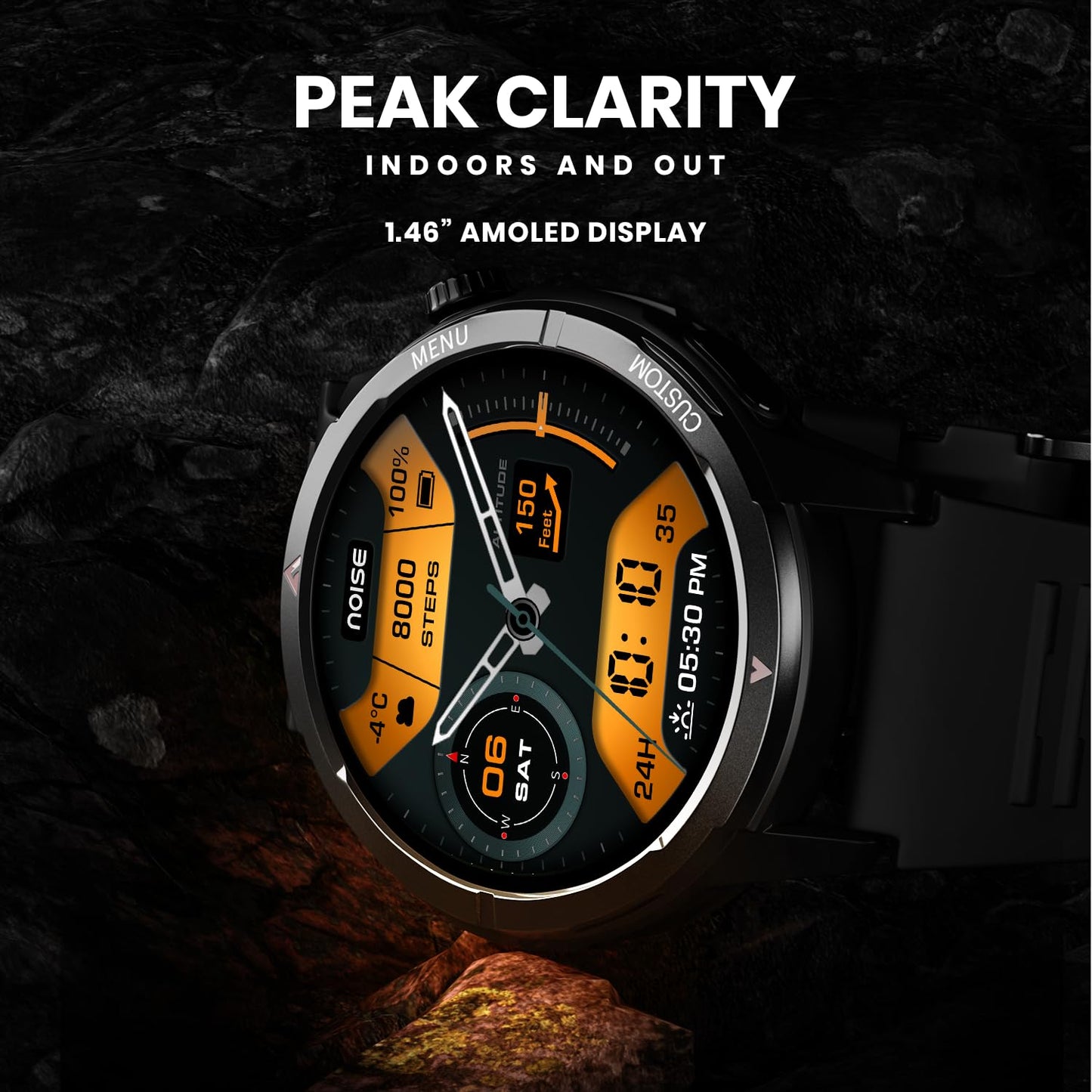 Noise Endeavour 2 Rugged Smart Watch – 1.46″ AMOLED Display, Built-in GPS, ABC Sensors, Up to 7-Day Battery, 5ATM Water Resistance, AI, Strava Integration, for iOS & Android (Silver Grey)