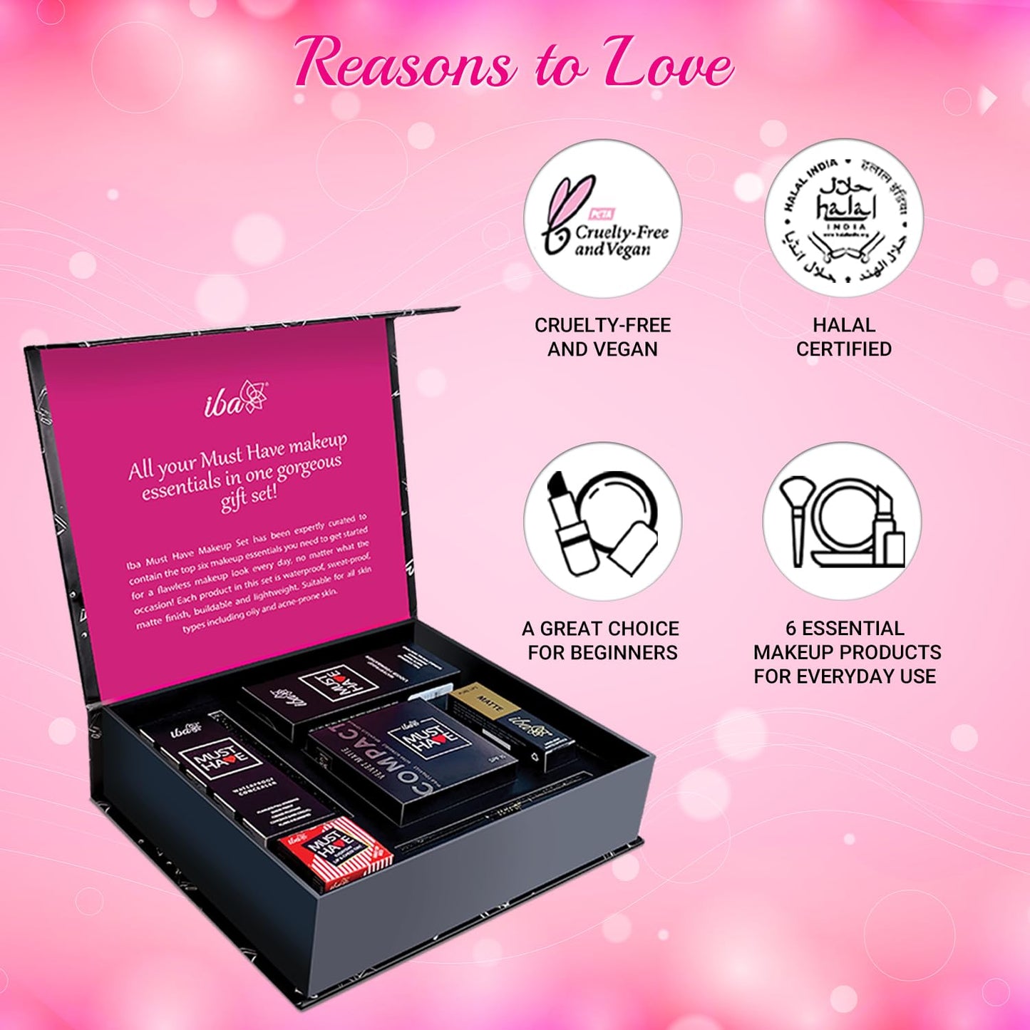 Iba Must Have Makeup Set (Medium) | Gifts for Women | Waterproof Foundation, Concealer, Matte Compact, Lip & Cheek Tint, Matte Lipstick, Smudge Proof Kajal | Makeup Kit for Women