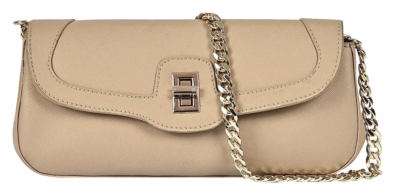 eske Rachel, the Chain Shoulder Bag | Vegan Leather Evening Purse for Women | Twist Lock Closure | 1 Main Compartment | Slip Pocket & 4 Card Holders | Gold Chain Strap | Small Party Crossbody