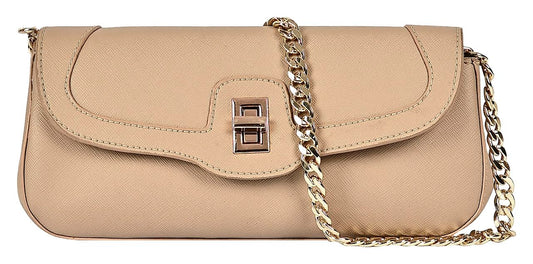 eske Rachel, the Chain Shoulder Bag | Vegan Leather Evening Purse for Women | Twist Lock Closure | 1 Main Compartment | Slip Pocket & 4 Card Holders | Gold Chain Strap | Small Party Crossbody