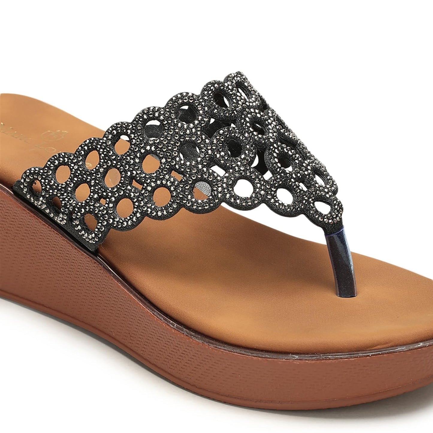 Marc Loire Women’s Embellished Slip-On Comfortable Flatform Heel Fashion Sandals (Black, UK Footwear Size System, Adult, Women, Numeric, Medium, 8)