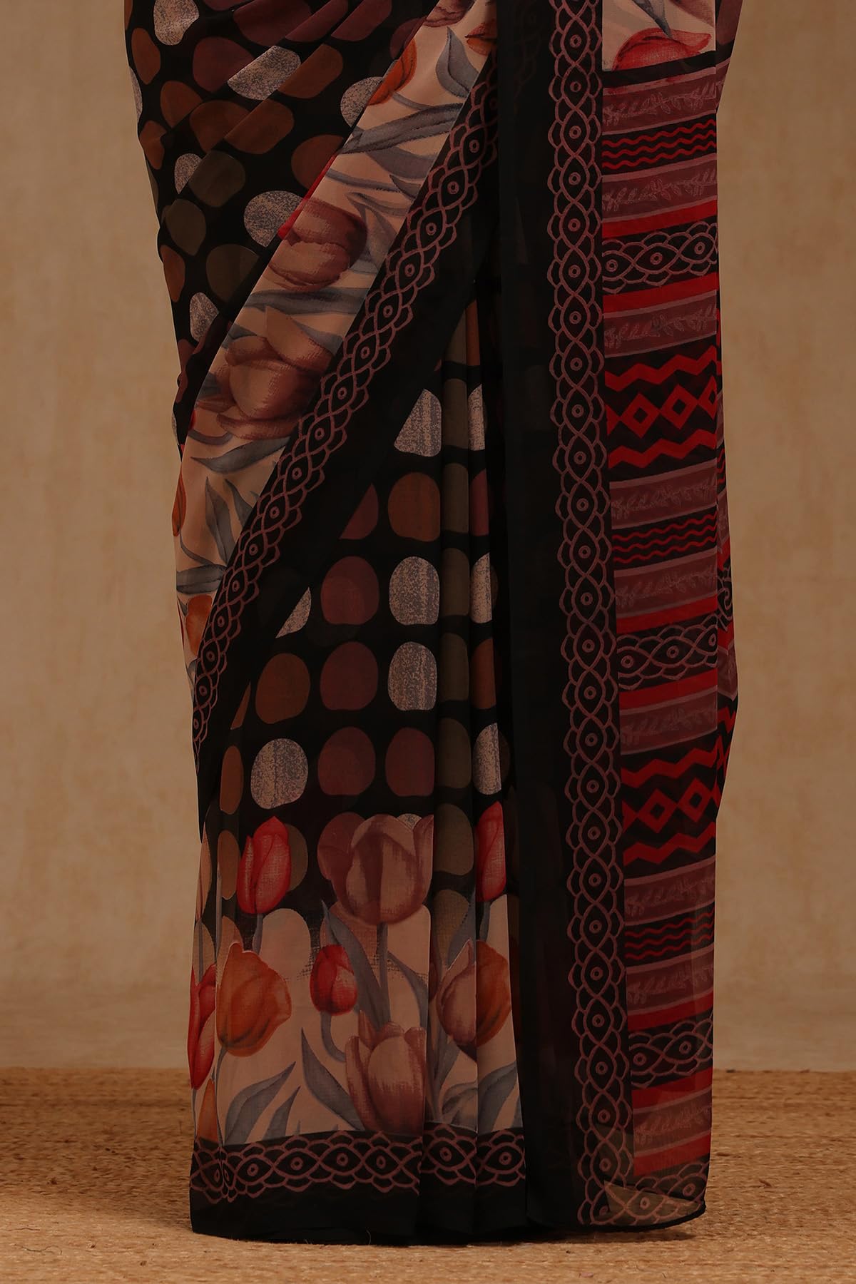 Soch Womens Black Georgette Geometric Print Saree