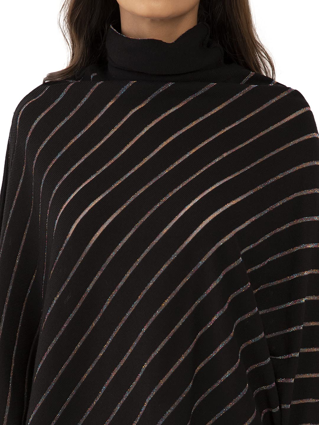 Zink London Black Striped Poncho for Women