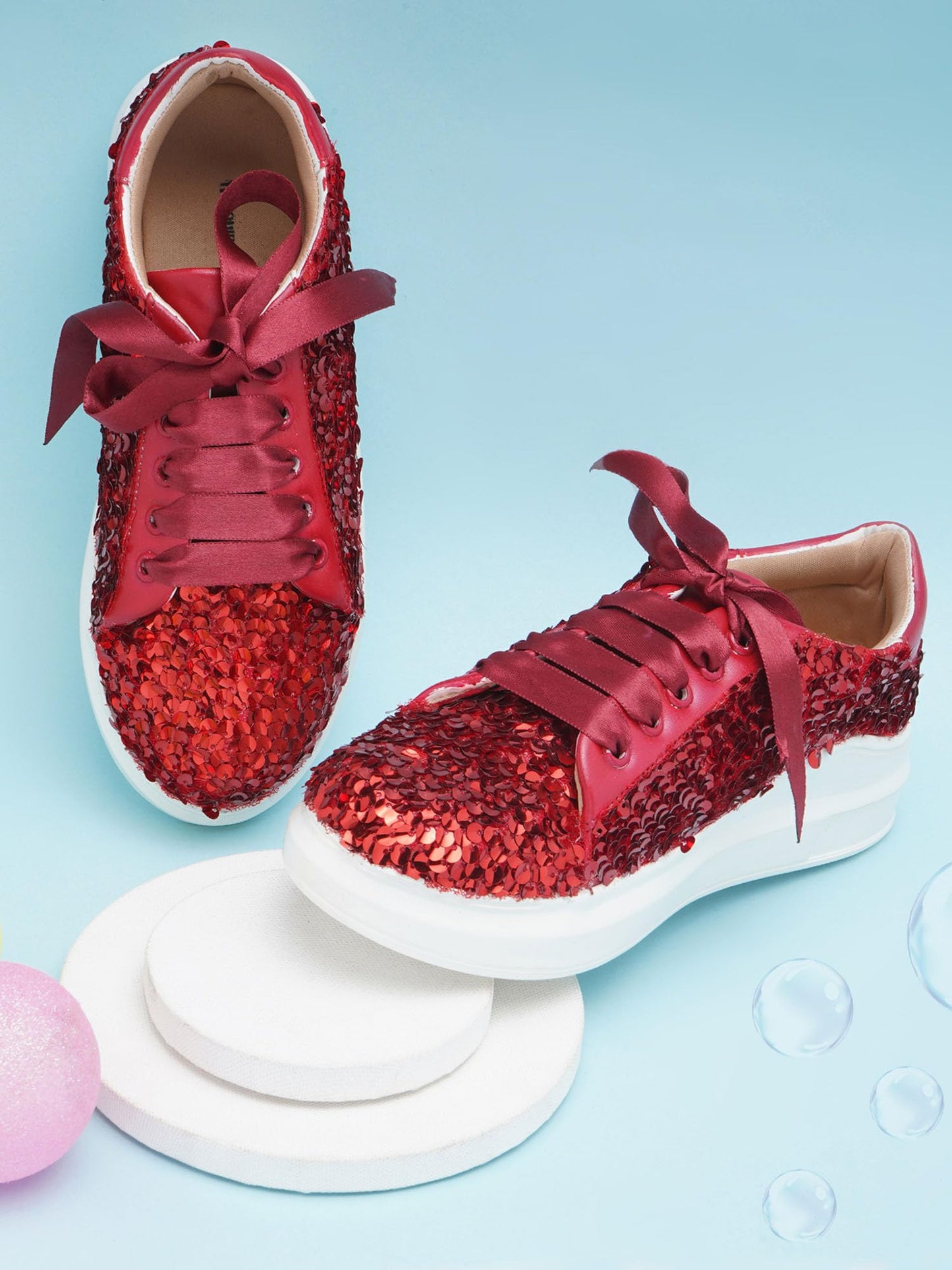 THE QUIRKY NAARI Ruby Crush Sequin Sneakers in Blazing Red | Red