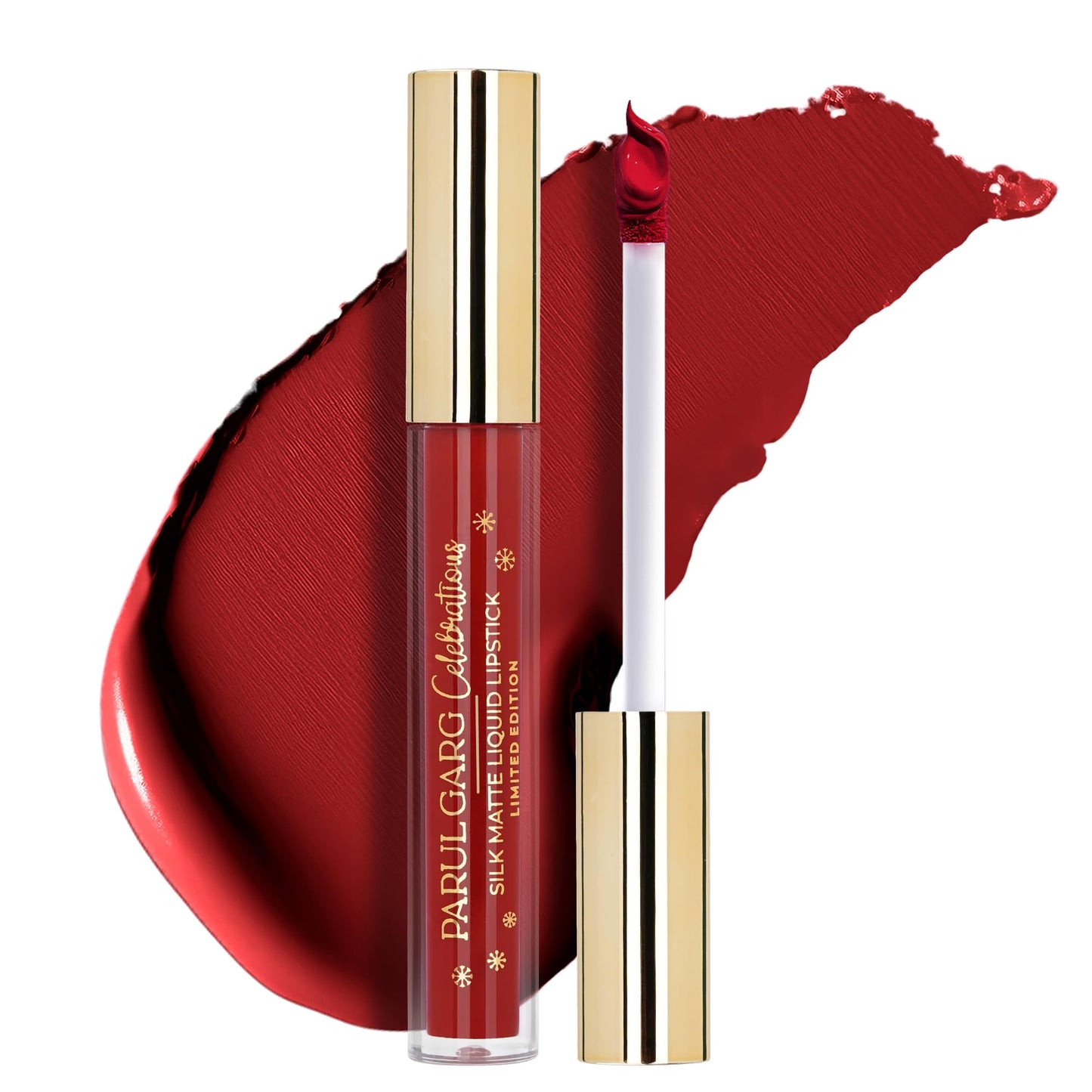 Parul Garg Beauty Silk Matte Liquid Lipstick | Long-Lasting & Smudge-Proof | Soft Matte Finish | Vegan & Clean Beauty | Hydrating with Shea Butter & Vitamin E | Merry 24 (Classic Red) | 2.5ml