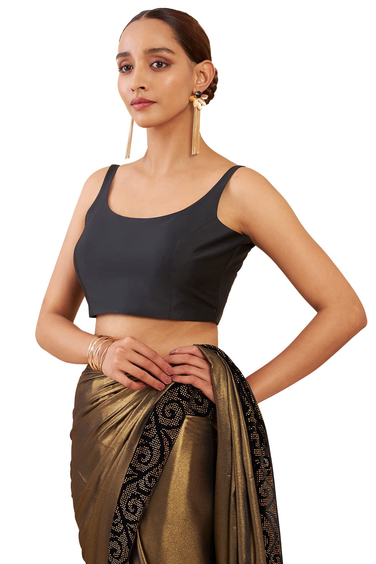 Soch Women's Black Art Silk Sleeveless U-Neck Blouse 34