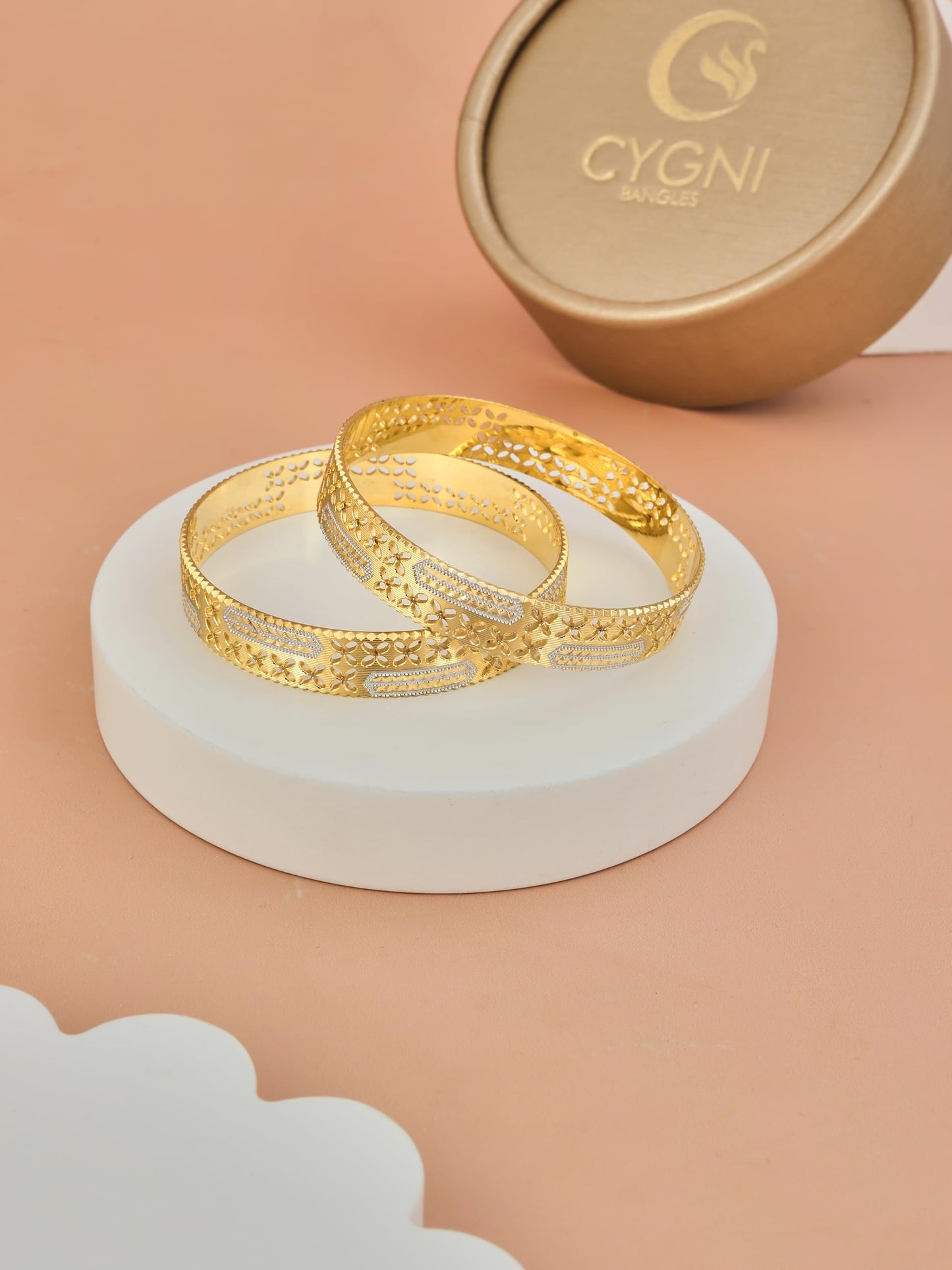 CYGNI BANGLES Elegant Gold-Plated Bangles for Women Traditional Design Jewelry (1 Pair)(F2-B-78-2.8)