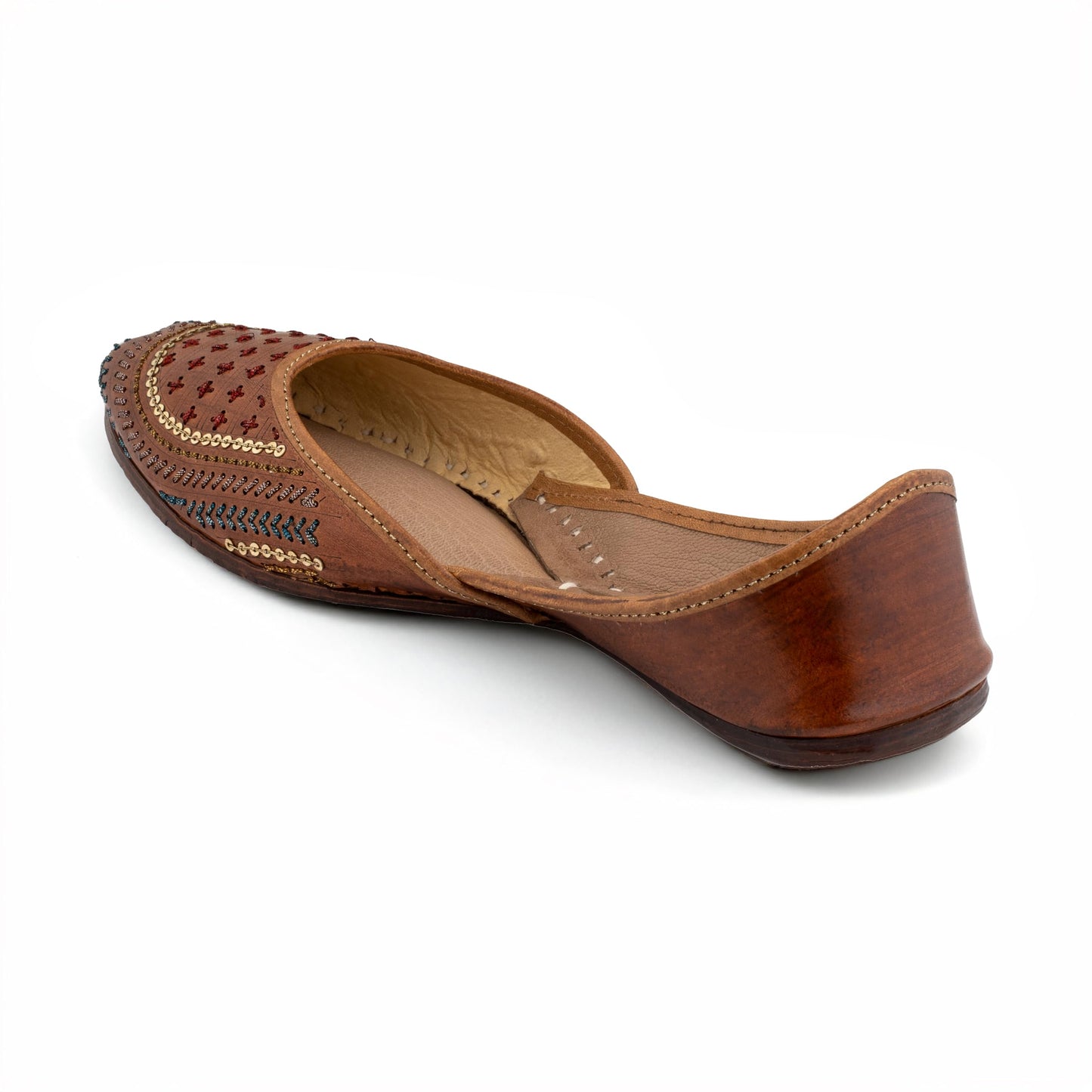 KORAKARI Women's Traditional Ethnic Walnut Coffee Punjabi Jutti, Leather Flat Comfortable Mojaris for Girls (Size: UK3, Tan)