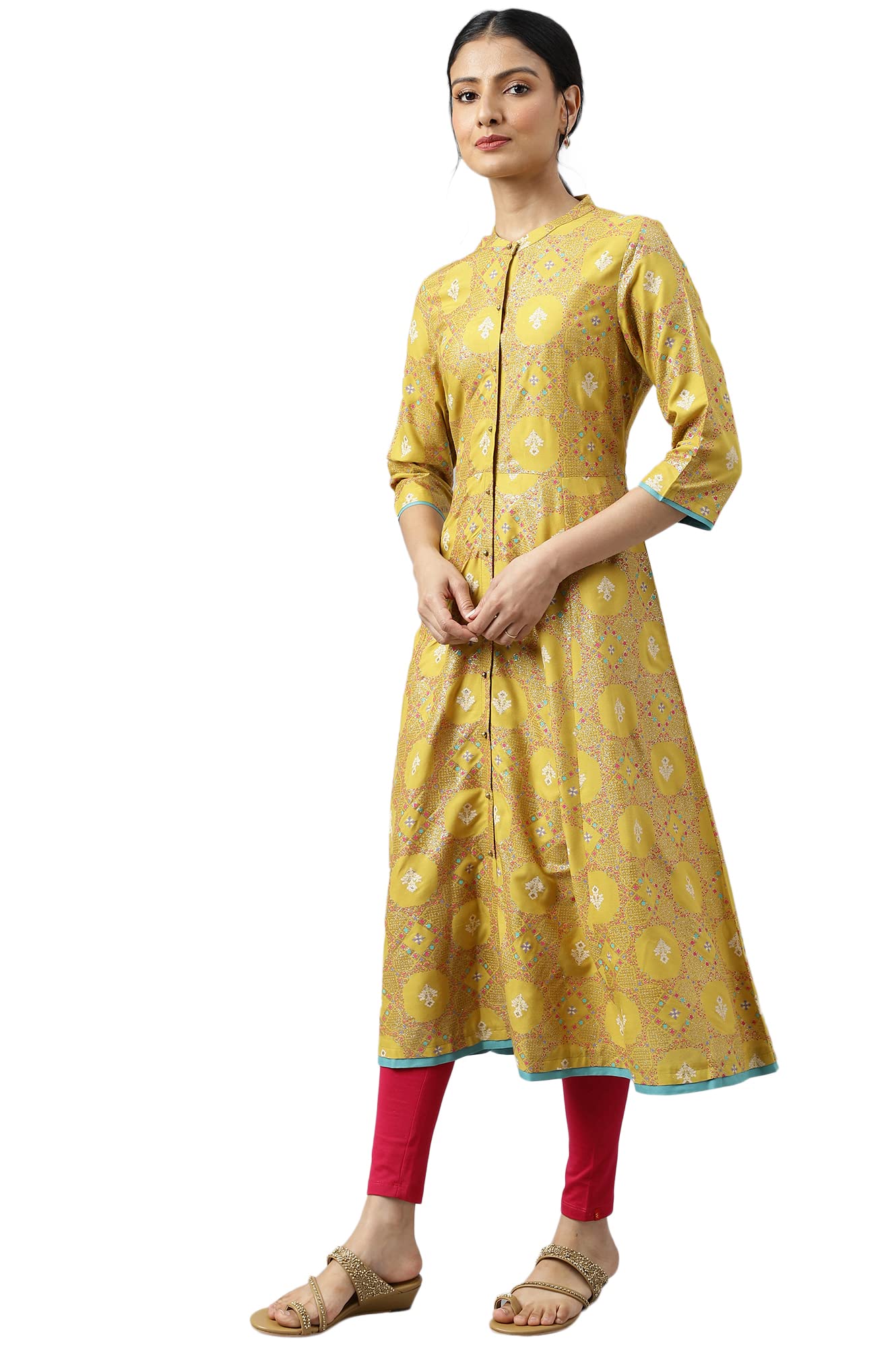 W for Woman Yellow Button Down A-line Kurta