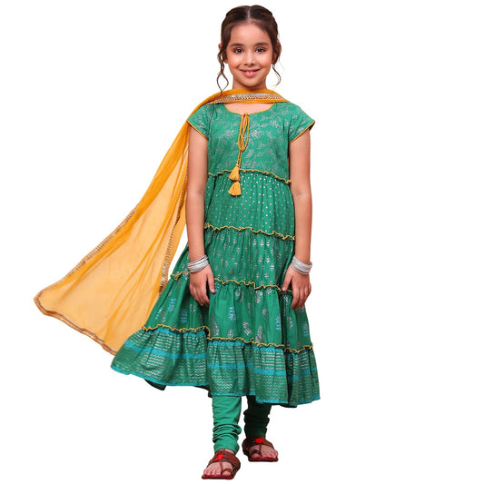 Biba Girl's Cotton Salwar Suit Sets (KW3526EAW24MEDIUM Green