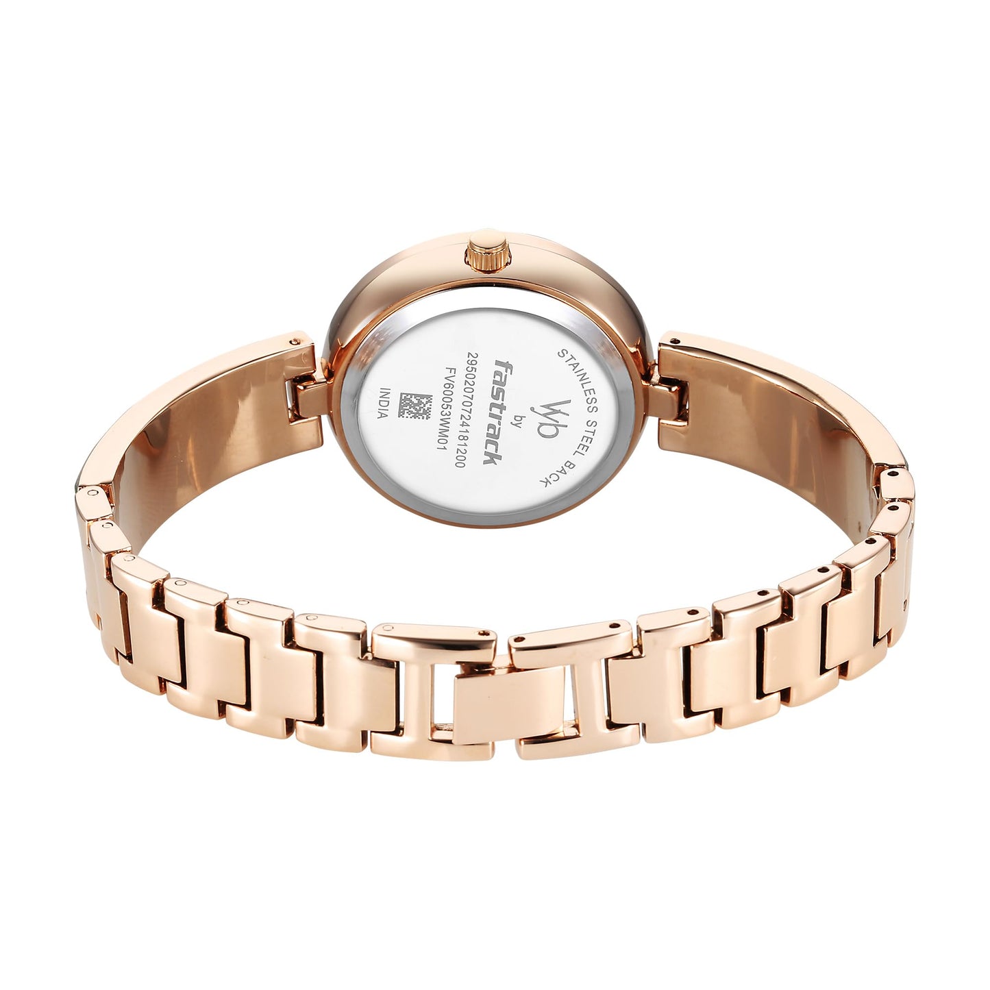 Fastrack Vyb Quartz Analog Silver White Dial Rose Gold Alloy Strap Watch for Women-FV60053WM01W