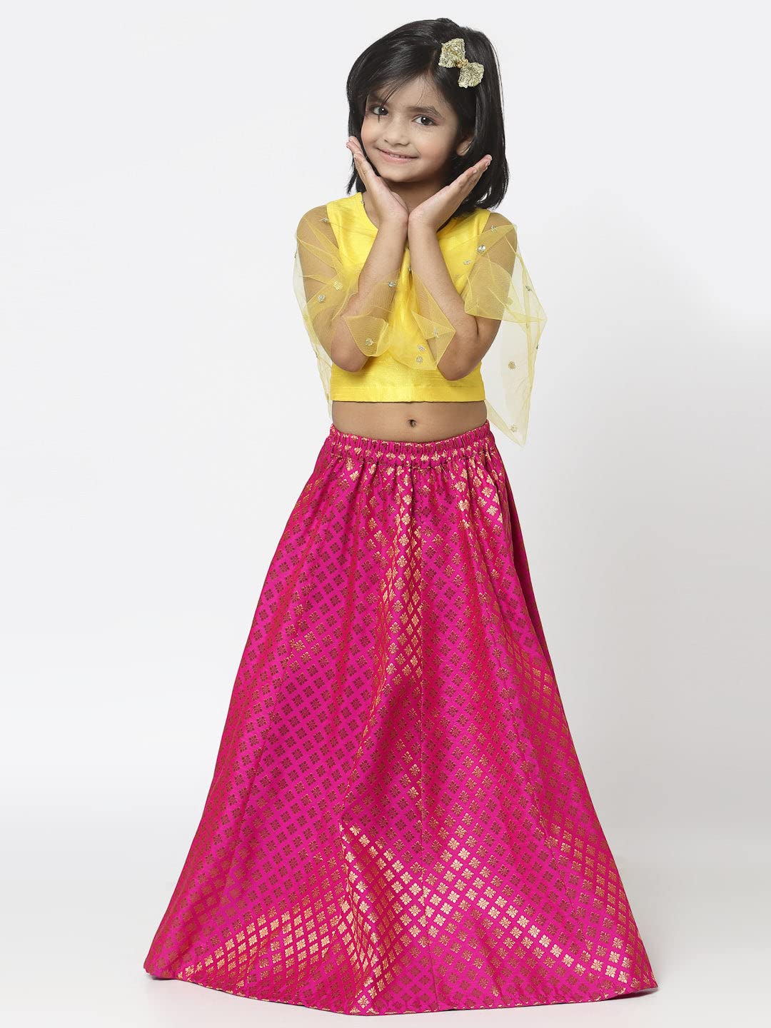 studio rasa Girls Brocade Festive Kalidaar Kids Skirt for Party Wedding (GSC12203/3-4_Pink)