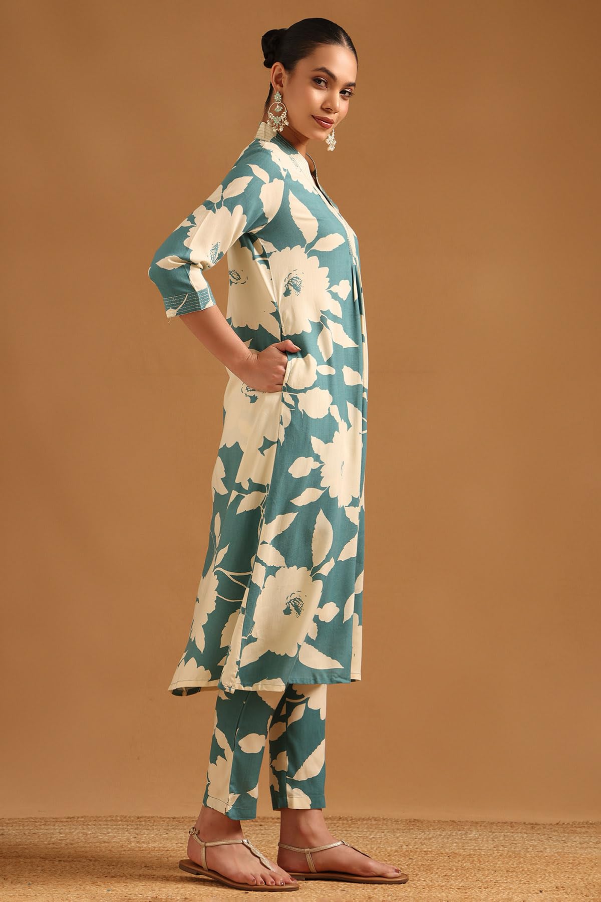 Soch Womens Blue Viscose Botanical Co-Ords Set