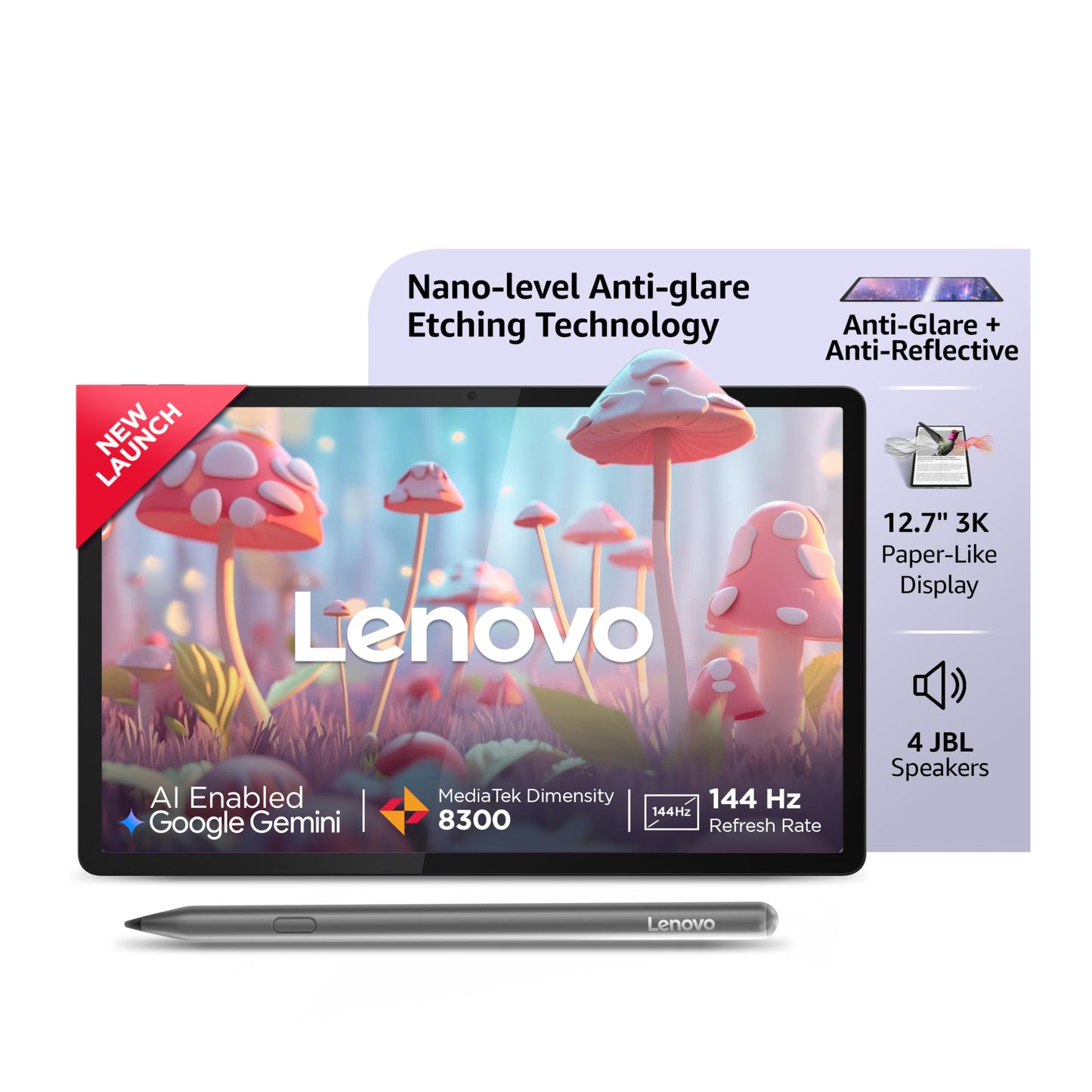 Lenovo Idea Tab Pro (Smartchoice) with Paper-Like Anti Glare 12.7" 3K 144 Hz Display & Pen Plus (Matte Edition)| 12GB RAM, 256GB ROM|10200mAh with 45W Charger|MediaTek Dimensity 8300|4 JBL Speakers