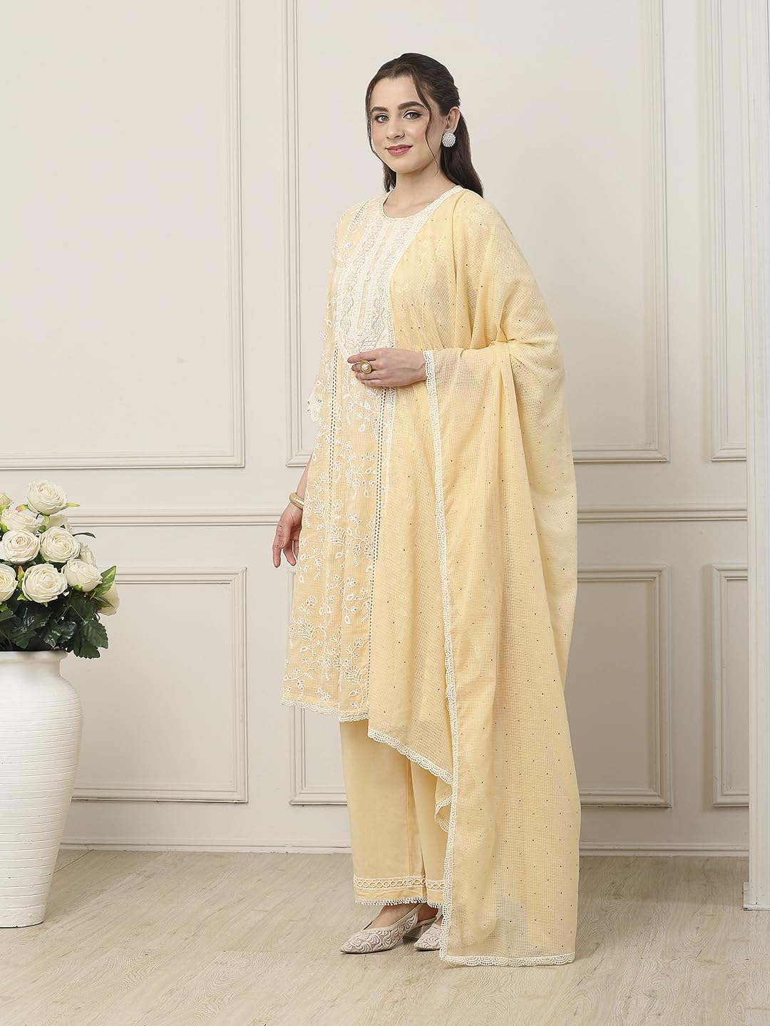Biba Women Beige Cotton Kalidar Suit Set_36