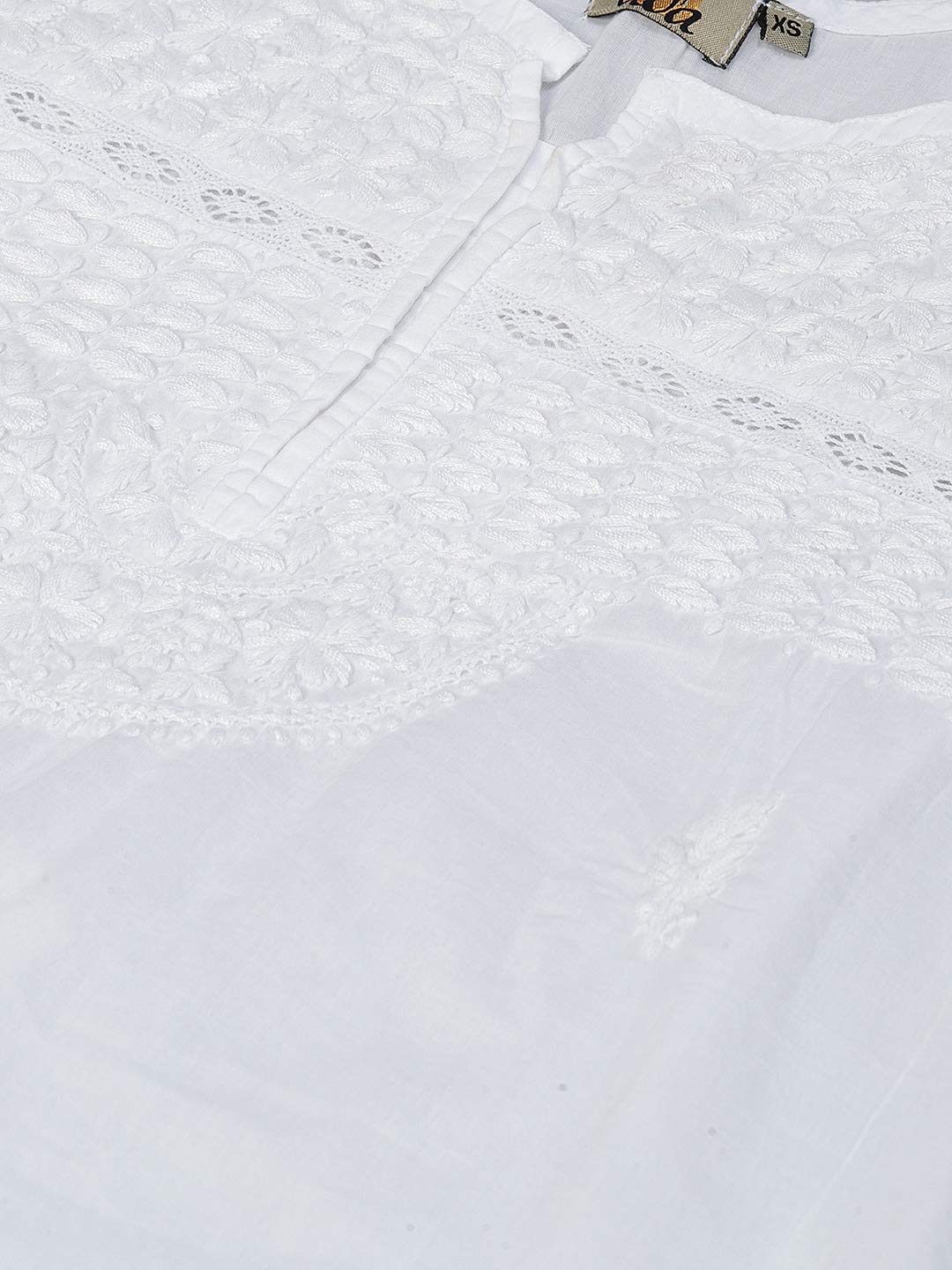 Ada Handmade Pure Cotton Lucknow Chikan Regular Fit Short Kurti for Women A100595 White (Medium)