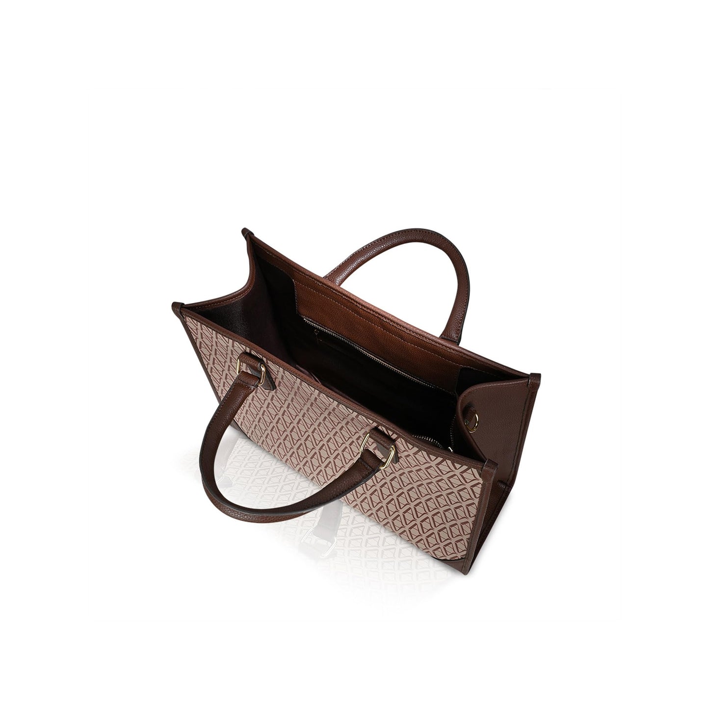 Accessorize London Women's Brown Bette Monogram Large Sized Tote Bag With Adjustable Strap And Top Handles| Fits Upto 15 Inch Laptop | Tote Laptop Bag for Work| Stylish Shoulder Bag | Gift For Women