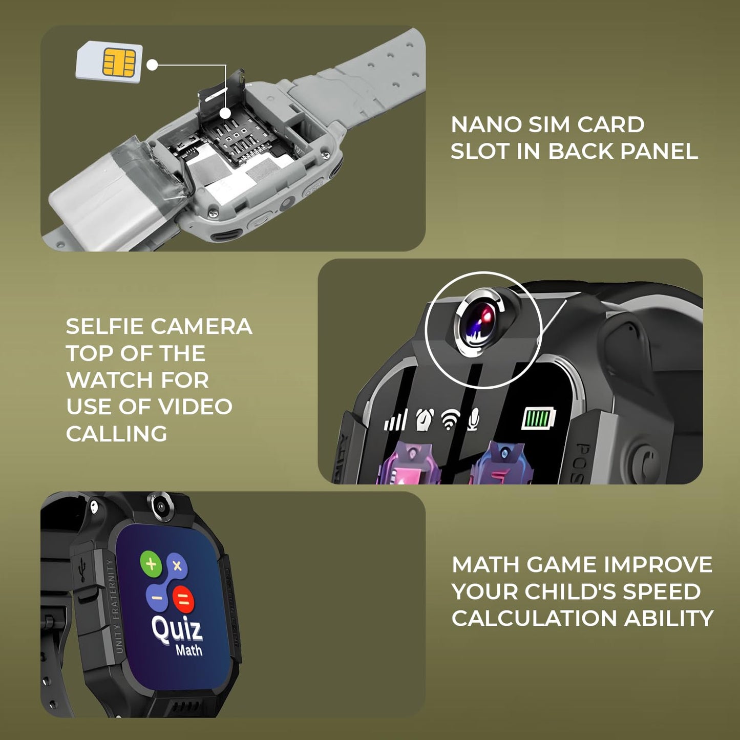 GameSir Kids Smartwatch for Boys & Girls, Men & Women, Sim Card Support, Location Tracker/GPS System, Music Player, Camera, Video,Notification, Alarm, Waterproof, Calling Smart Watch-Black