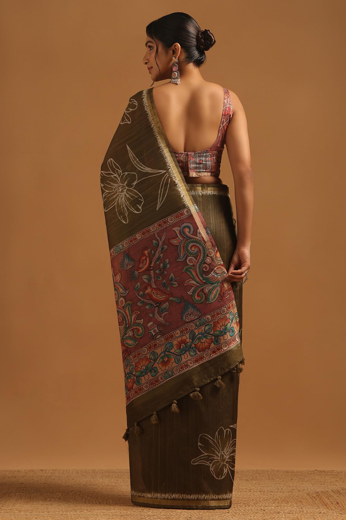 Soch Womens Olive Tussar Floral Saree