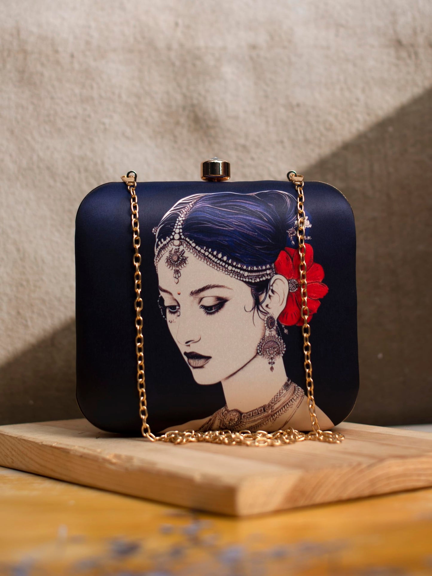 Artklim Portrait of Indian Women Printed Clutch Bag for Women with Detachable Strap