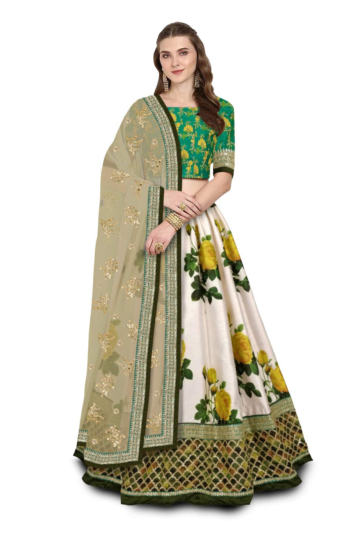 Zeel Clothing Women's Silk Semi stitched Lehenga Choli (Wedding-Bridal-Lehenga-Latest-7003_Green_Free Size)