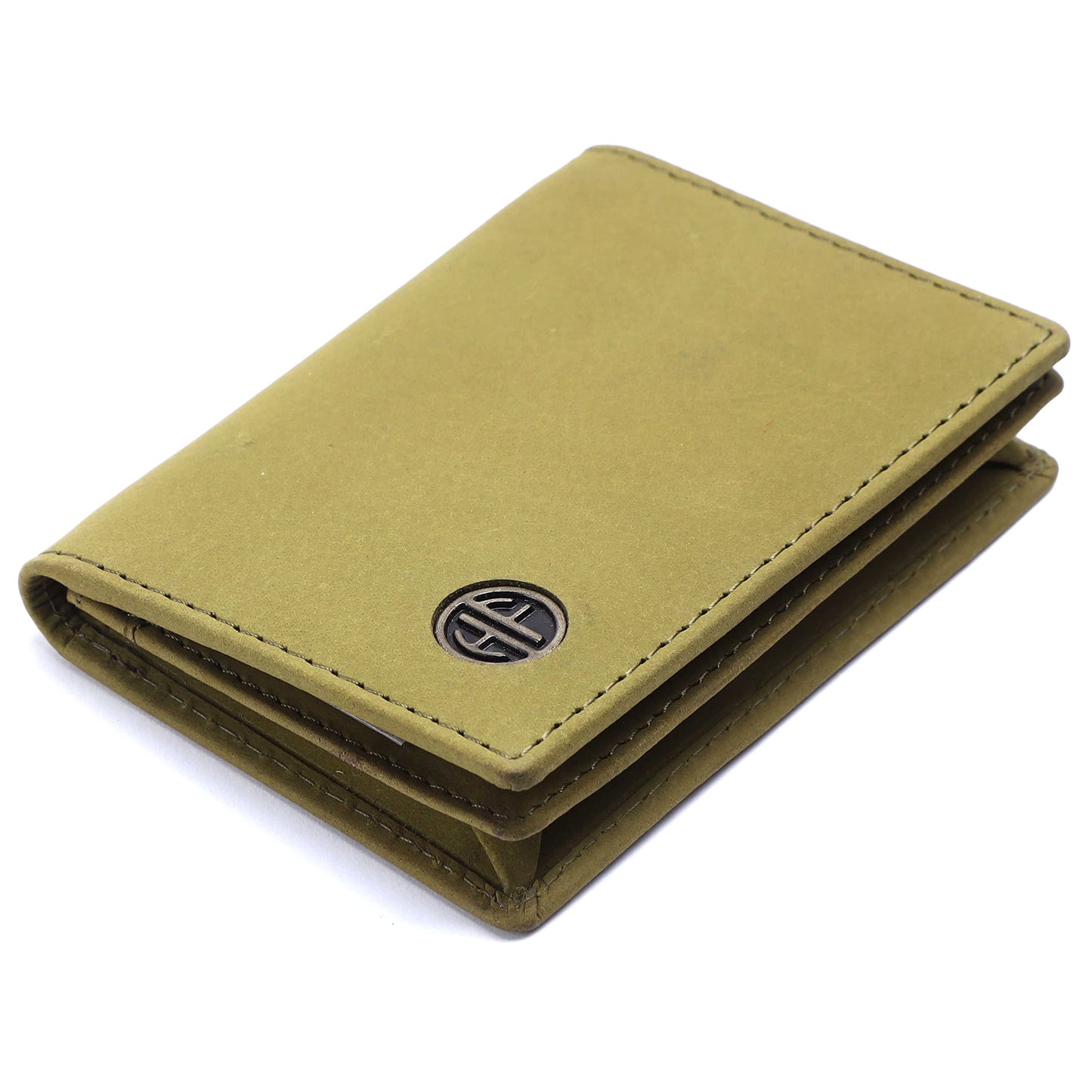 HAMMONDS FLYCATCHER Genuine Leather Card Holder for Men, Credit Card Holder, Slim Bi-Fold RFID Protected Credit Card Wallet for Men with 6 Card Slots, 1 Currency Slot, Metal Snap Button - Moss Green