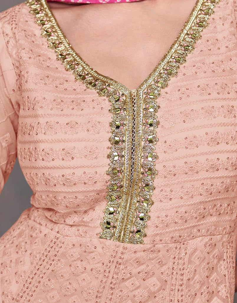 RUDRAPRAYAG Women's Georgette Long Sleeve V-Neck Maxi Anarkali Gown I Semi Stitched Womens Ethnic Wear