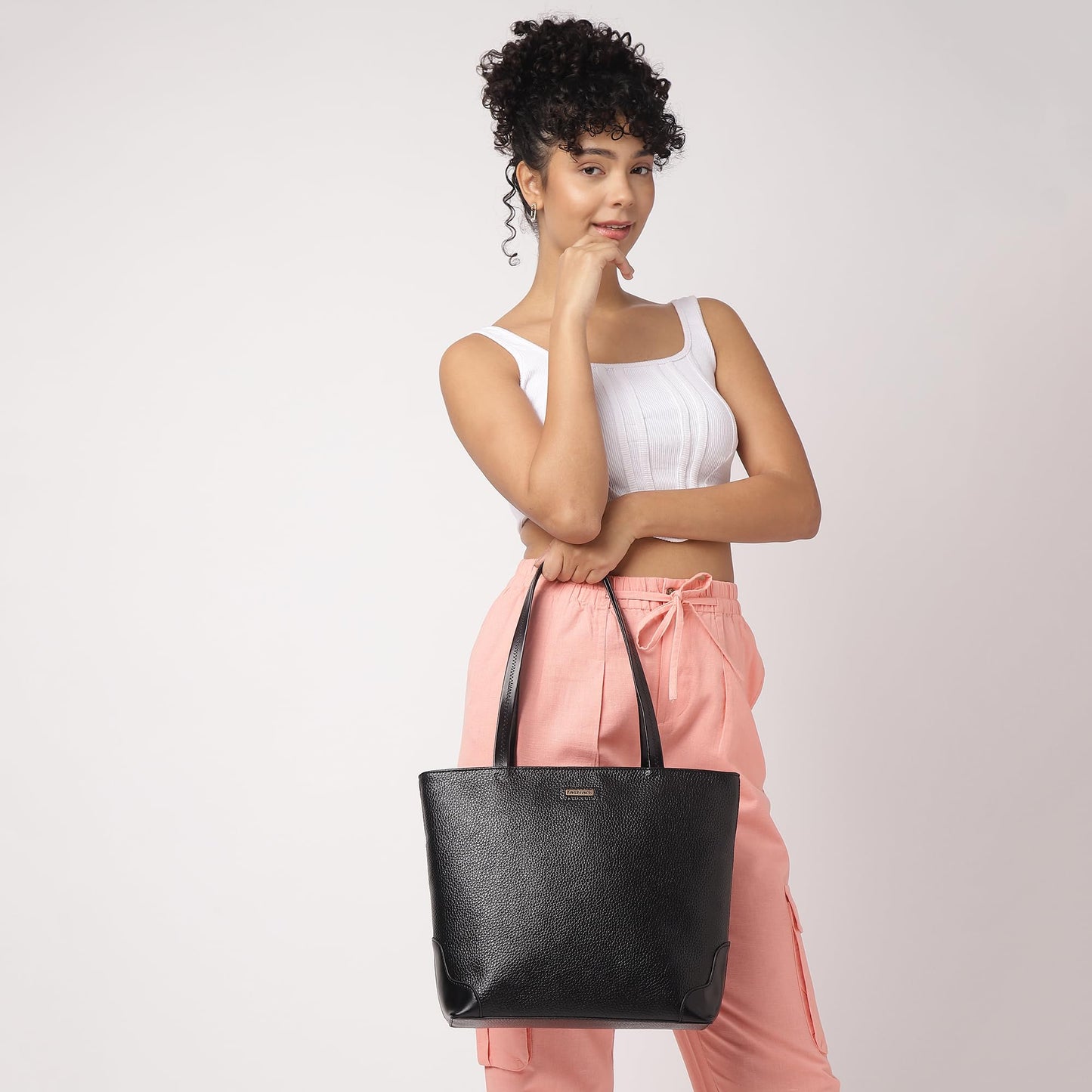 Fastrack Stylish Textured Tote Bag for Women | Trendy Casual Bag for Ladies, Women, Girls | Everyday College Bag Made of Faux Leather (Black)