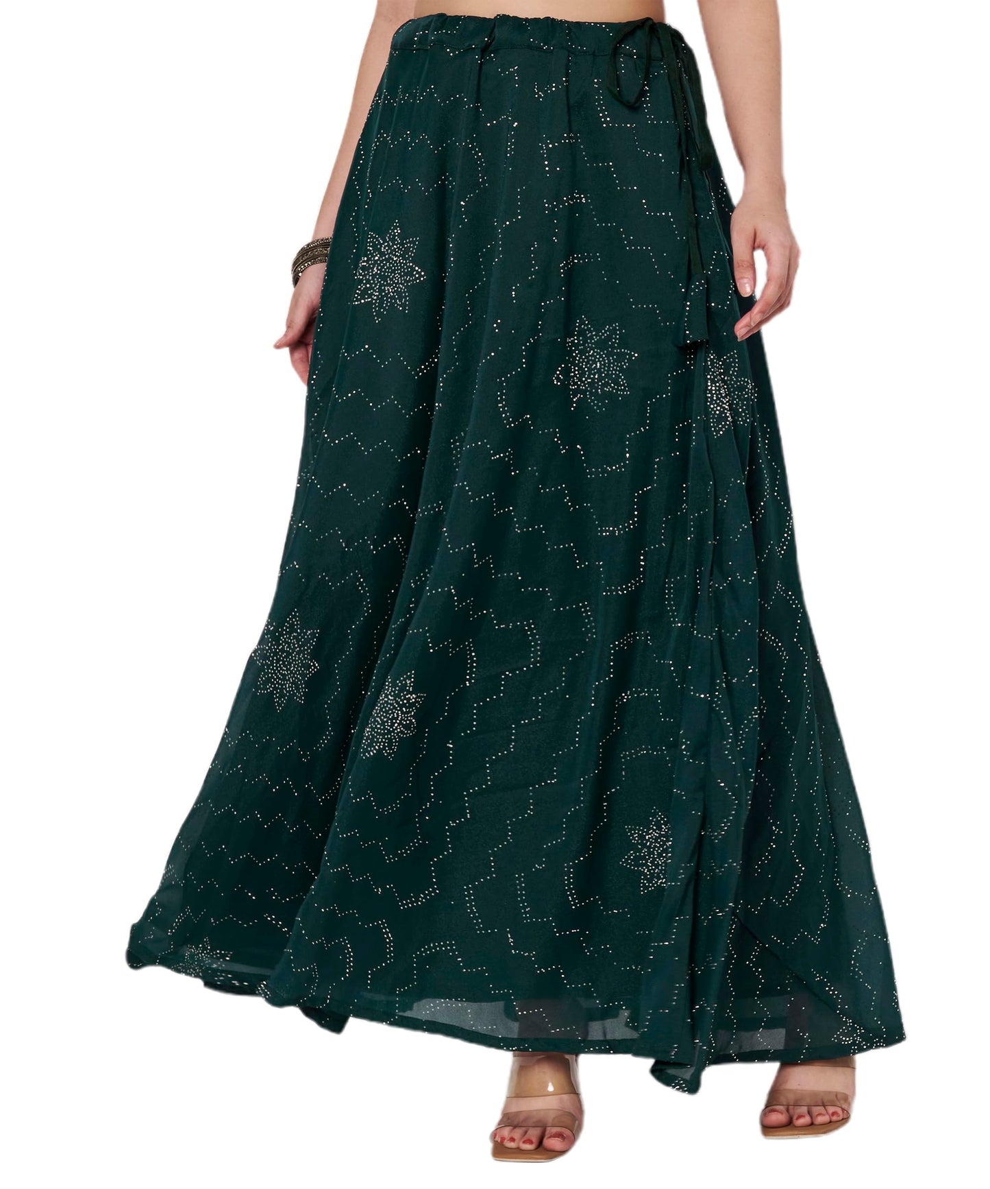studio rasa Women's Silk Blend Embellished Bias Skirt for Wedding Festive Party (SKTC72517M_Green_Medium)