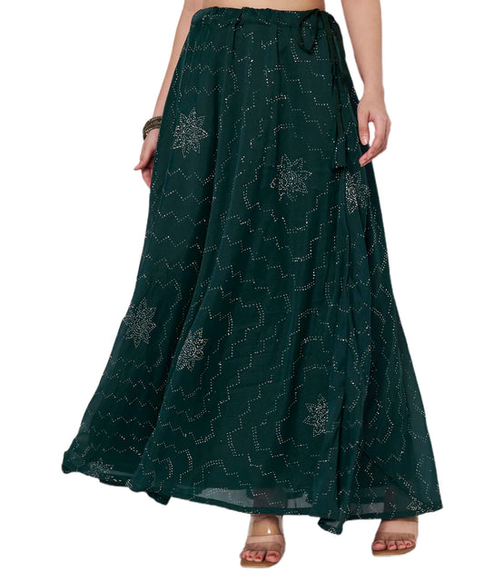 studio rasa Women's Silk Blend Embellished Bias Skirt for Wedding Festive Party (SKTC72517M_Green_Medium)