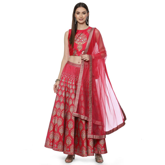 BIBA WOMEN PRINTED FLARED SALWAR KURTA DUPATTA(SKDFESTIVE 8249_FUCHSIA_32)