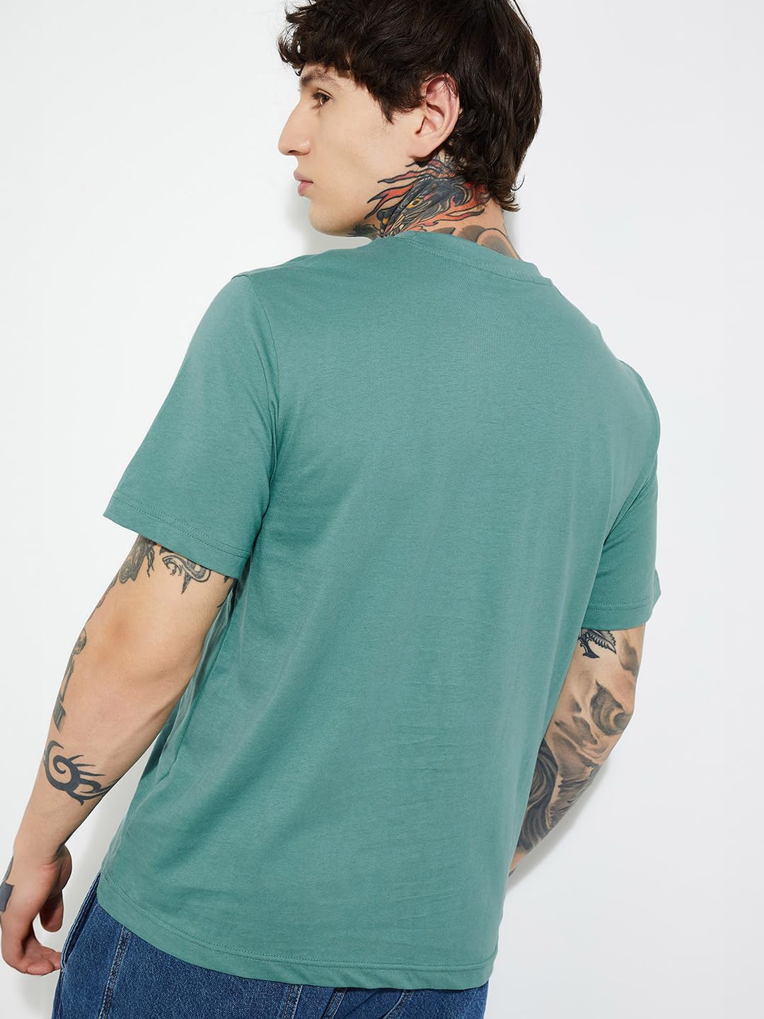 Max URB_N Men Half Sleeves Round Neck Cotton T-Shirt Blue