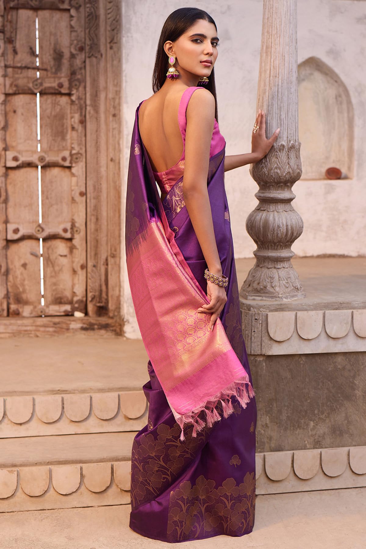 Soch Womens Purple Tussar Zari Woven Saree With Zari Woven