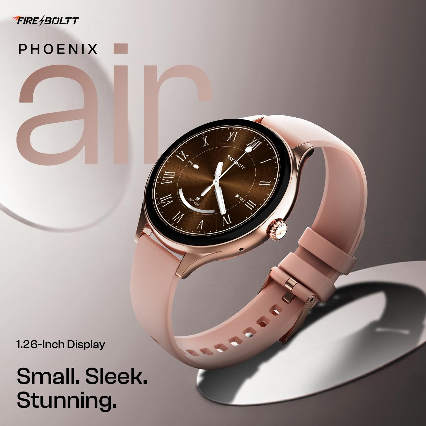 Fire-Boltt Phoenix Air Smart Watch 1.26” Round Display, Rotating Button, Wireless Charging, Ultra Lightweight Metal Body, Bluetooth Calling, Smartwatch with Silicone & Mesh Steel Straps Petal Pink