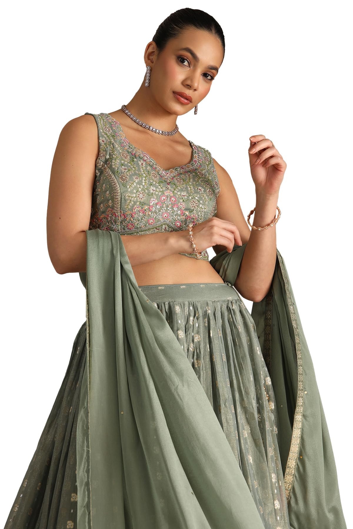 Soch Women's Viscose Blend Lehenga Choli (OWS5CD21817_Green_XL)