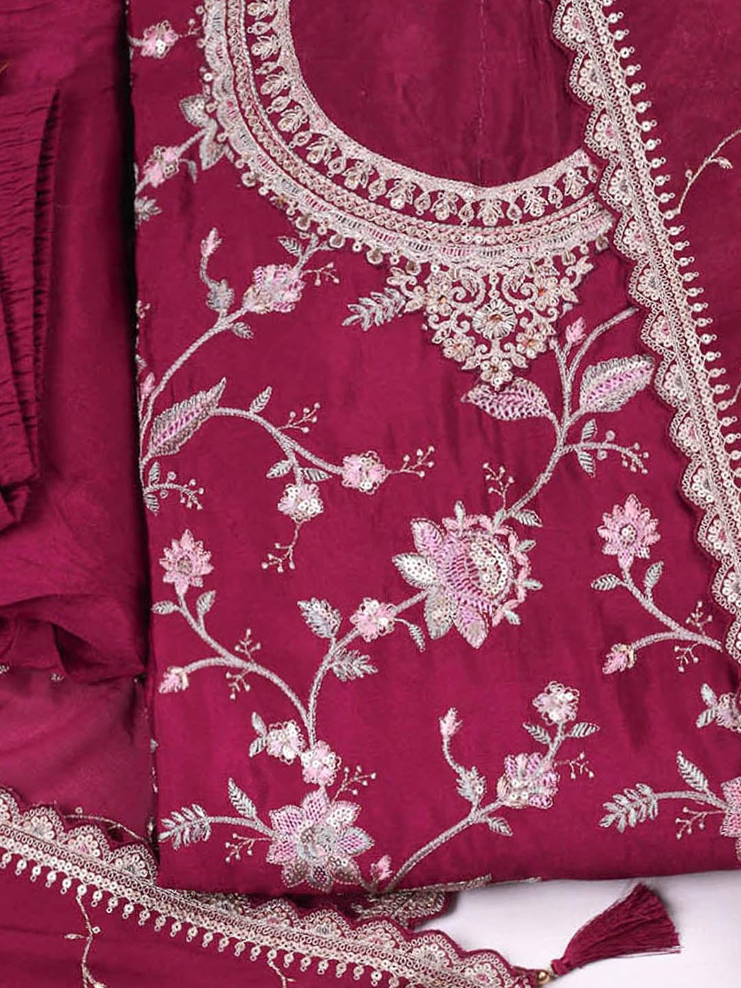Meena Bazaar Wine Embroidered Salwar Suit Dress Material