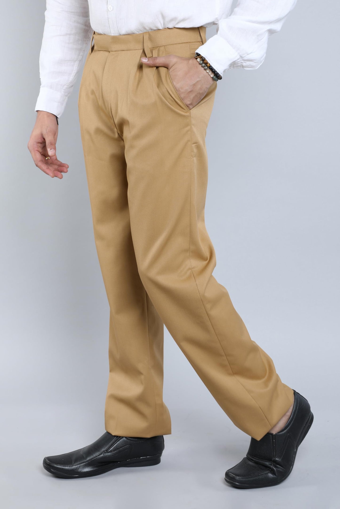 Particle Men’s Premium Double Pleated Trousers – Regular Fit – Structured Cotton Rich Gabardine Twill – Waist 32-46 – Formal Office Wear, Camel, 42
